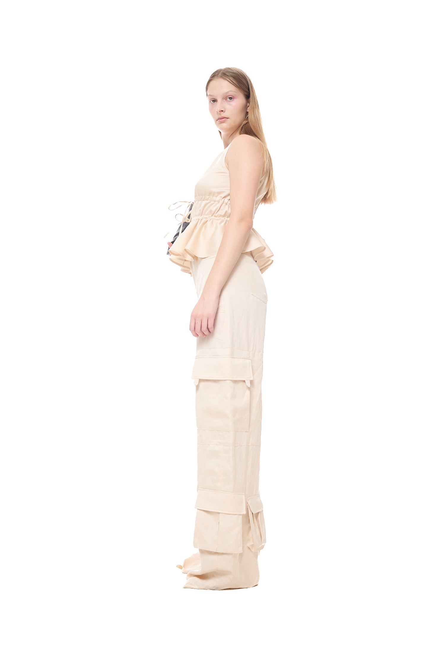 SATIN LINEN GATHERED TOP