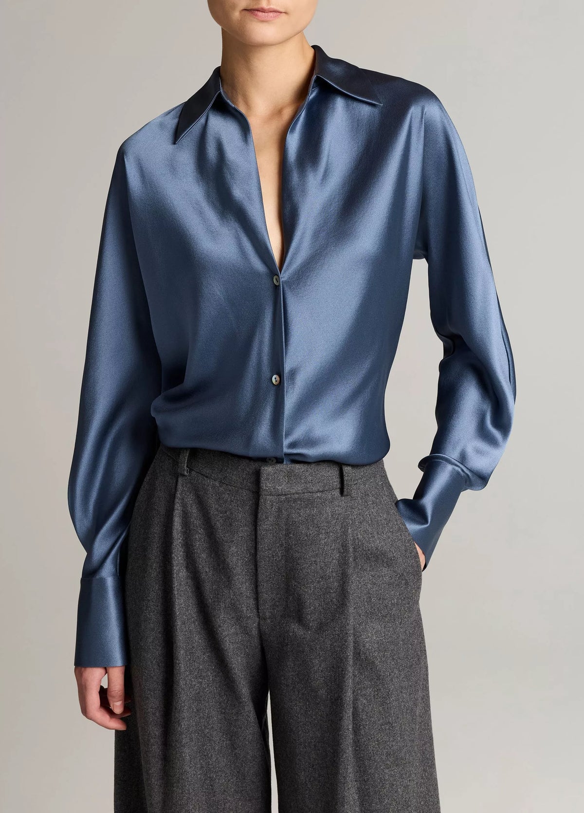 Vince Silk Bias Long-Sleeve Blouse