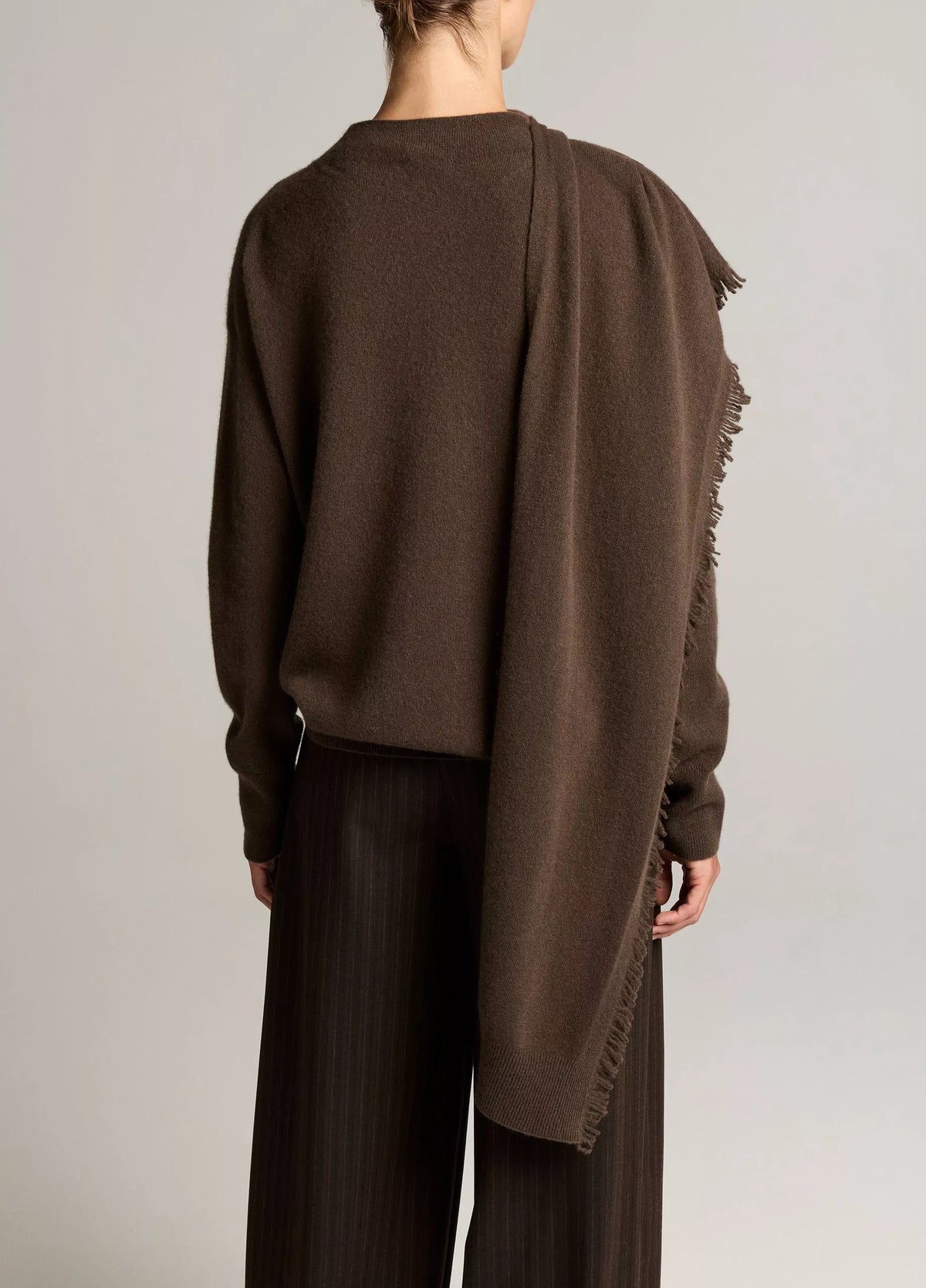 Vince Fringed Draped-Shawl Wool-Cashmere Sweater