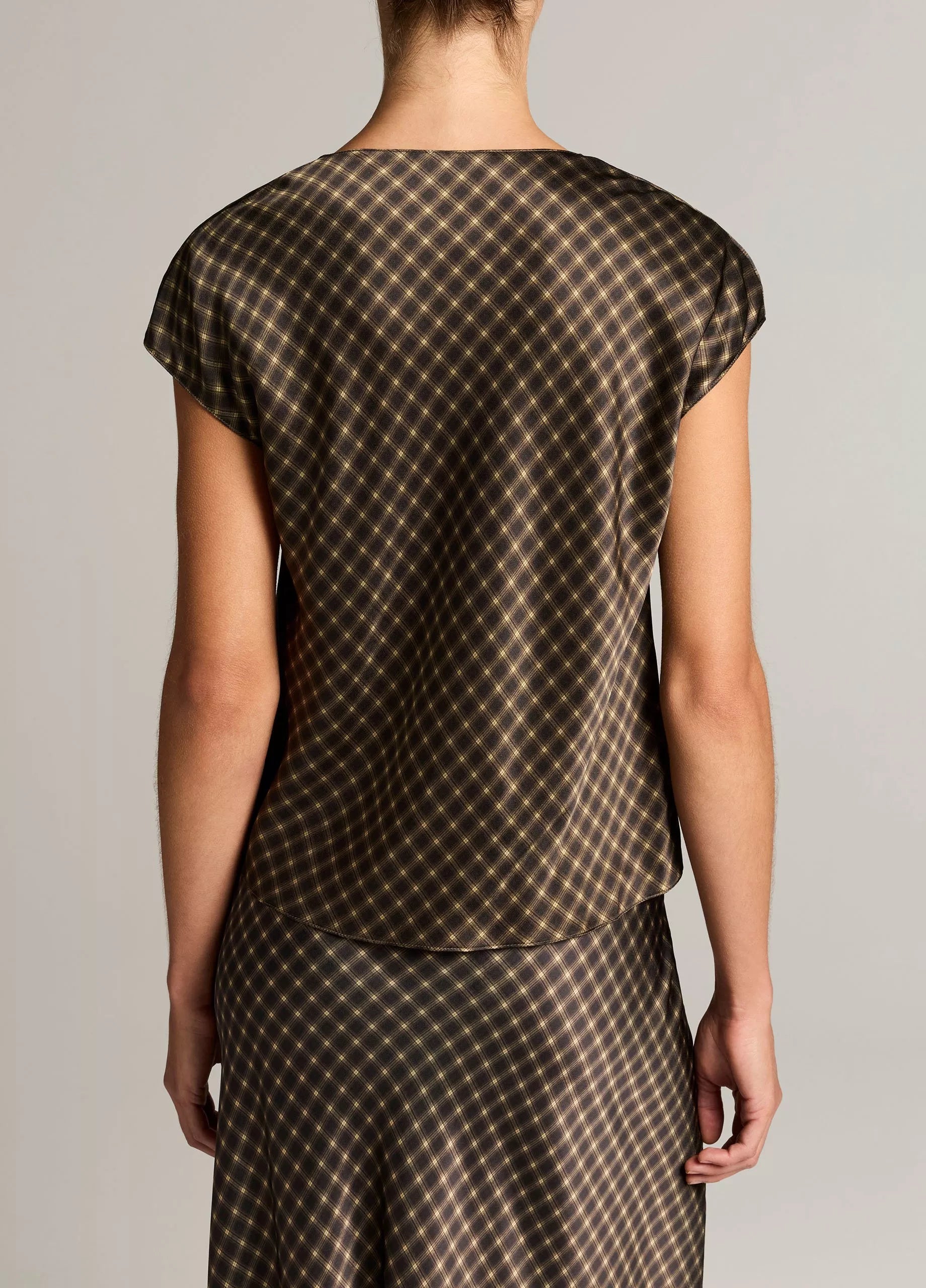 Vince Ombré Plaid Silk Satin Cowl-Neck Blouse