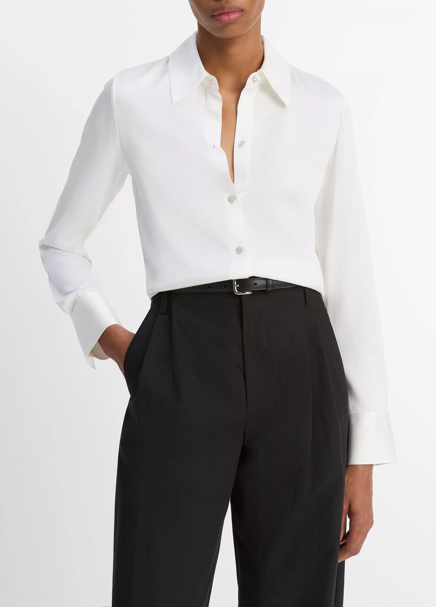 Vince Silk-Blend Slim Button-Front Blouse - Off White
