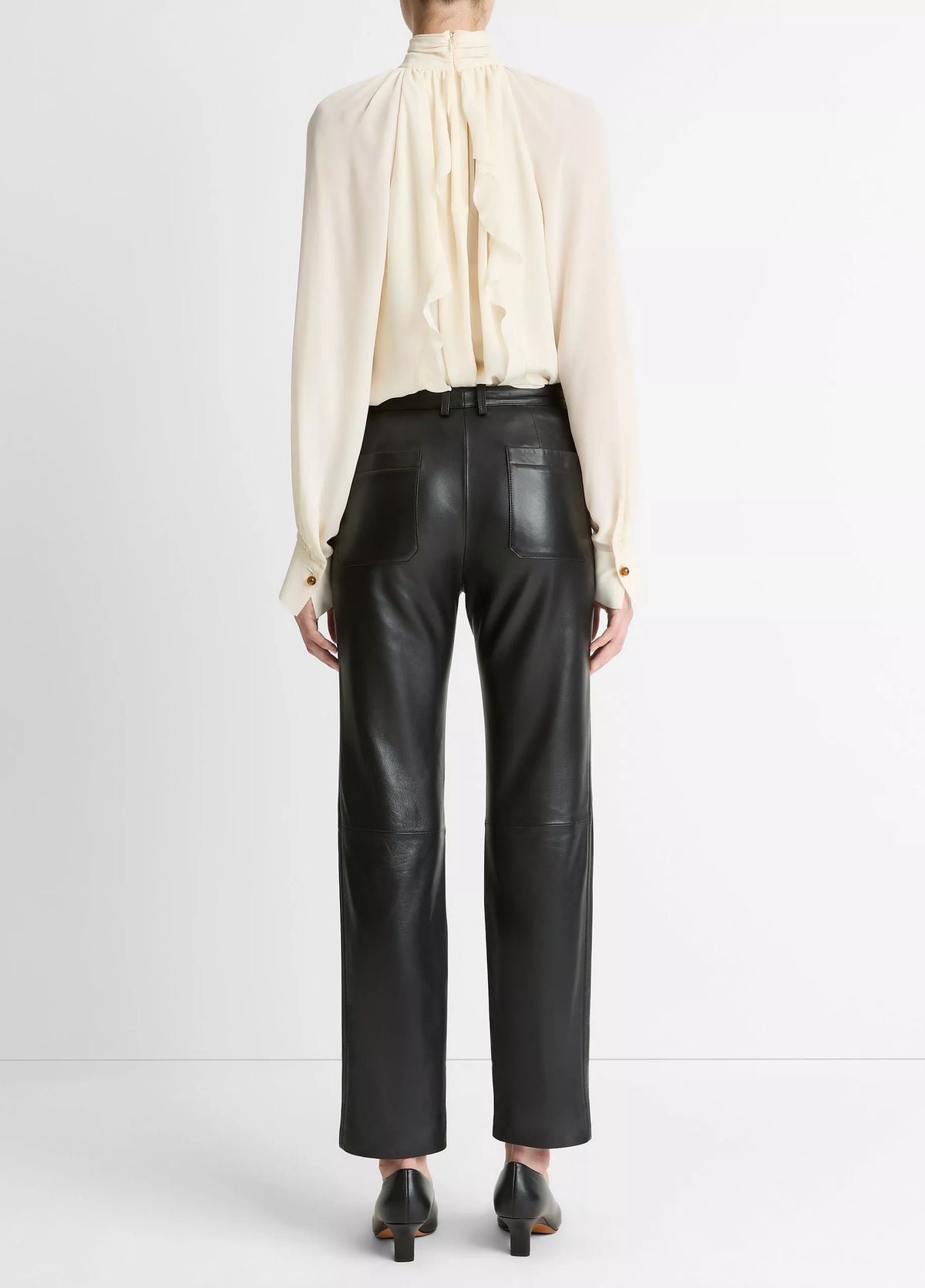 Vince Leather Mid-Rise Straight-Leg Trouser