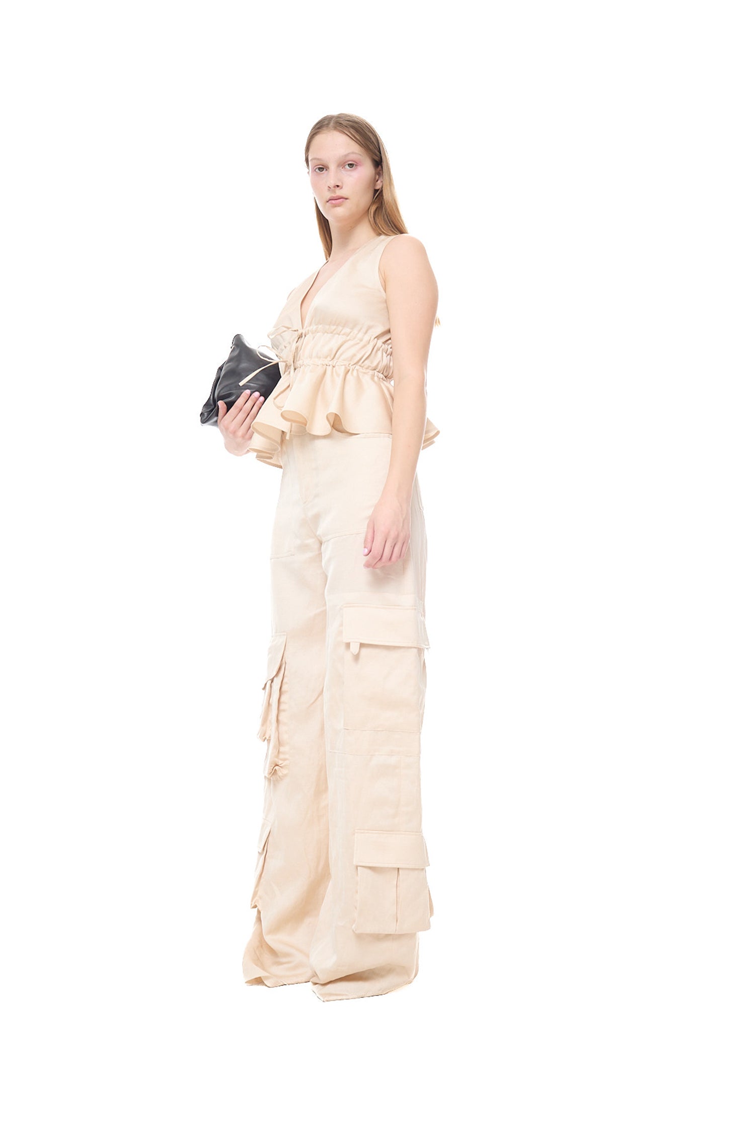 SATIN LINEN GATHERED TOP