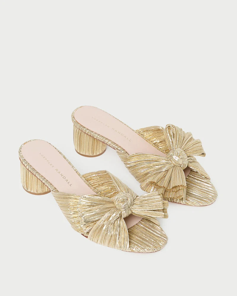 Loeffler Randall Emilia Gold Pleated Knot Mule