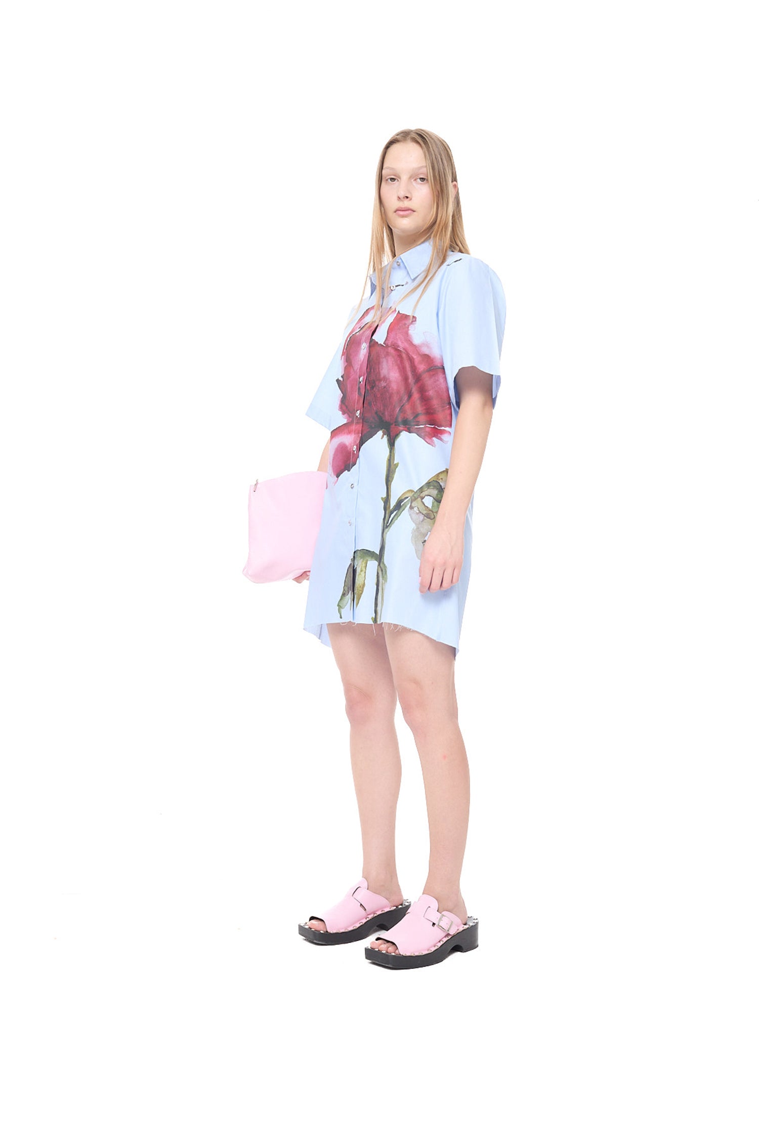 WATERCOLOR FLOWER PRINTED MINI SHIRT DRESS