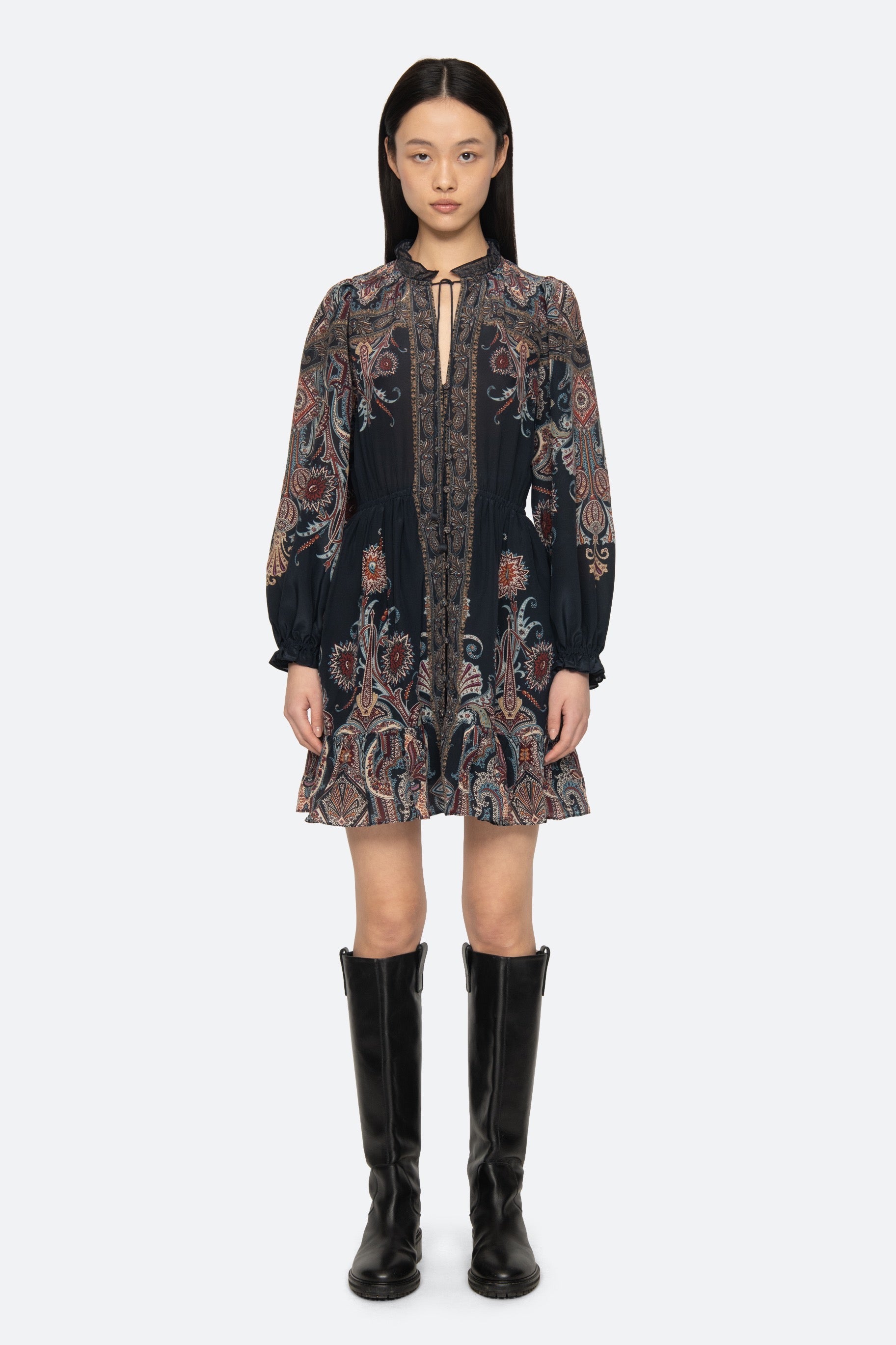 HYACINTH PRINT L/SLV MINI DRESS (D2)