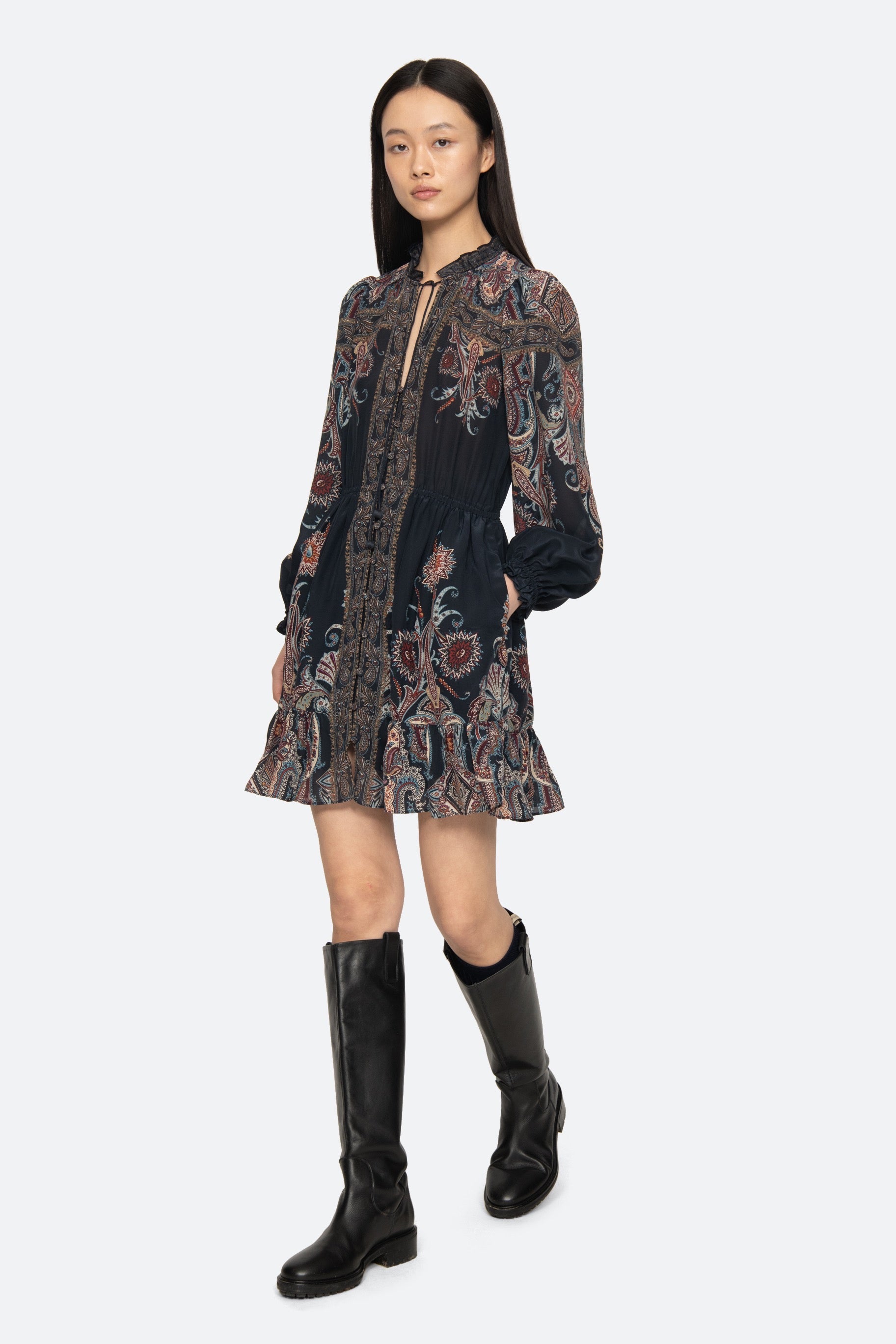 HYACINTH PRINT L/SLV MINI DRESS (D2)
