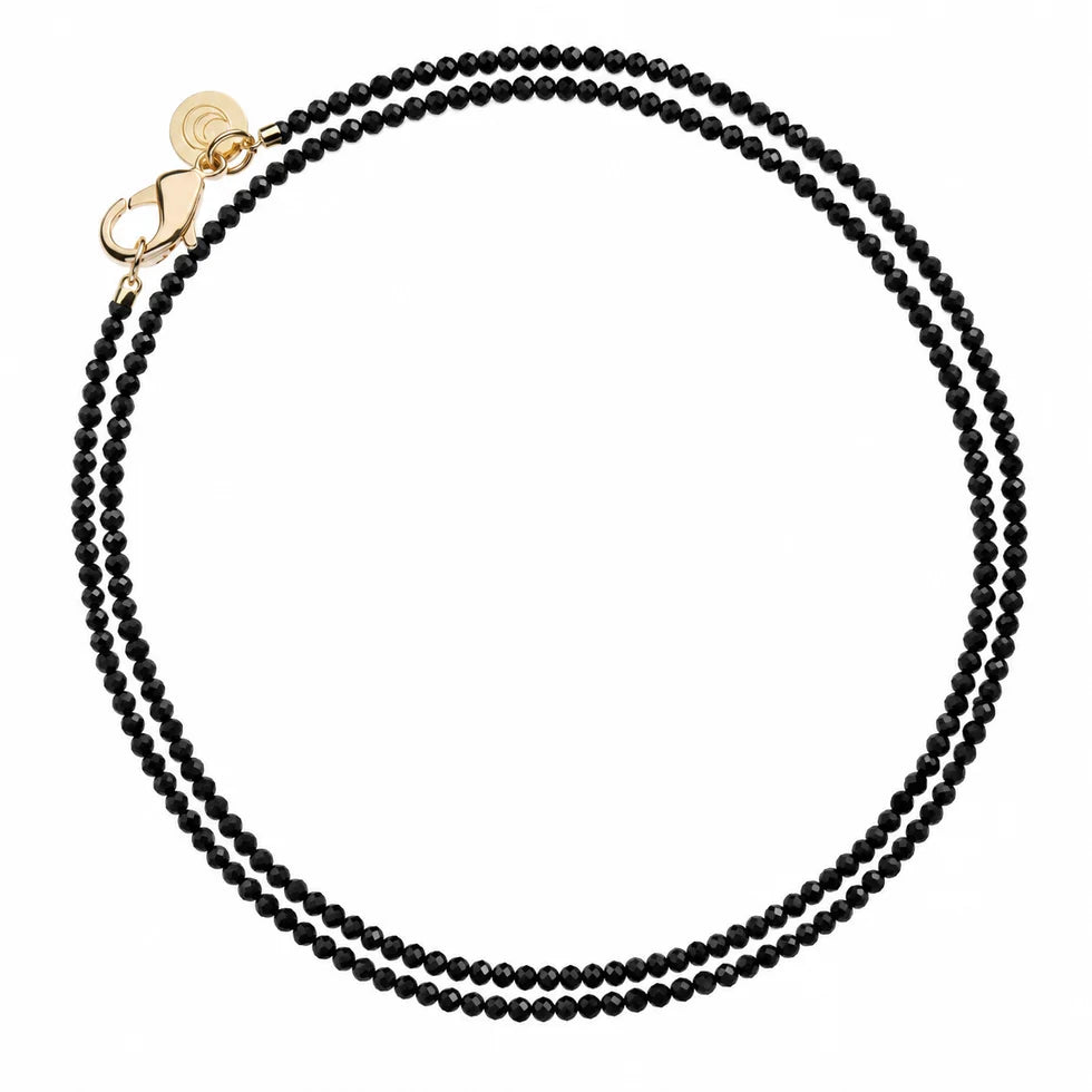 Jane Win Double Wrap Diamond Cut Beaded Necklace- Onyx