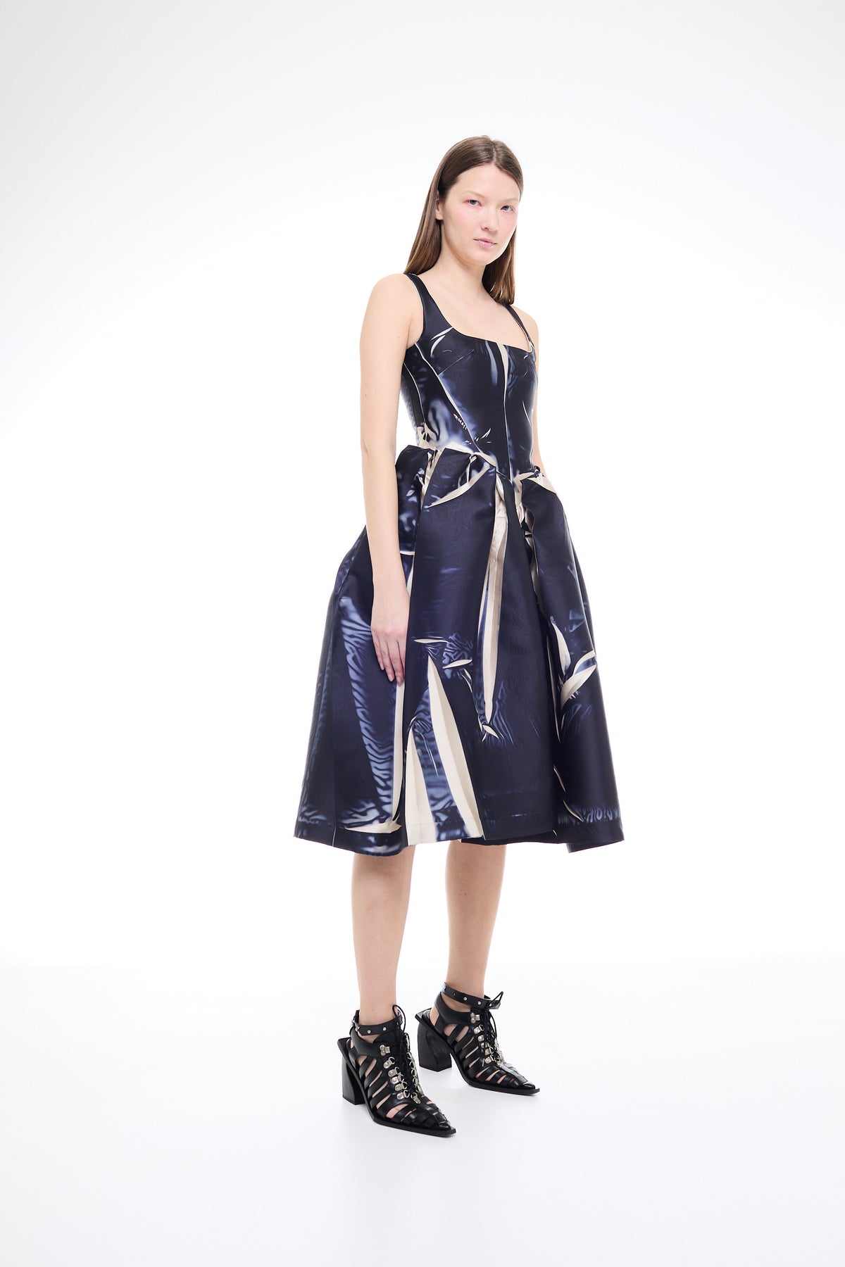 PRINTED SLEEVELESS PRINCESS PUFF DRESS