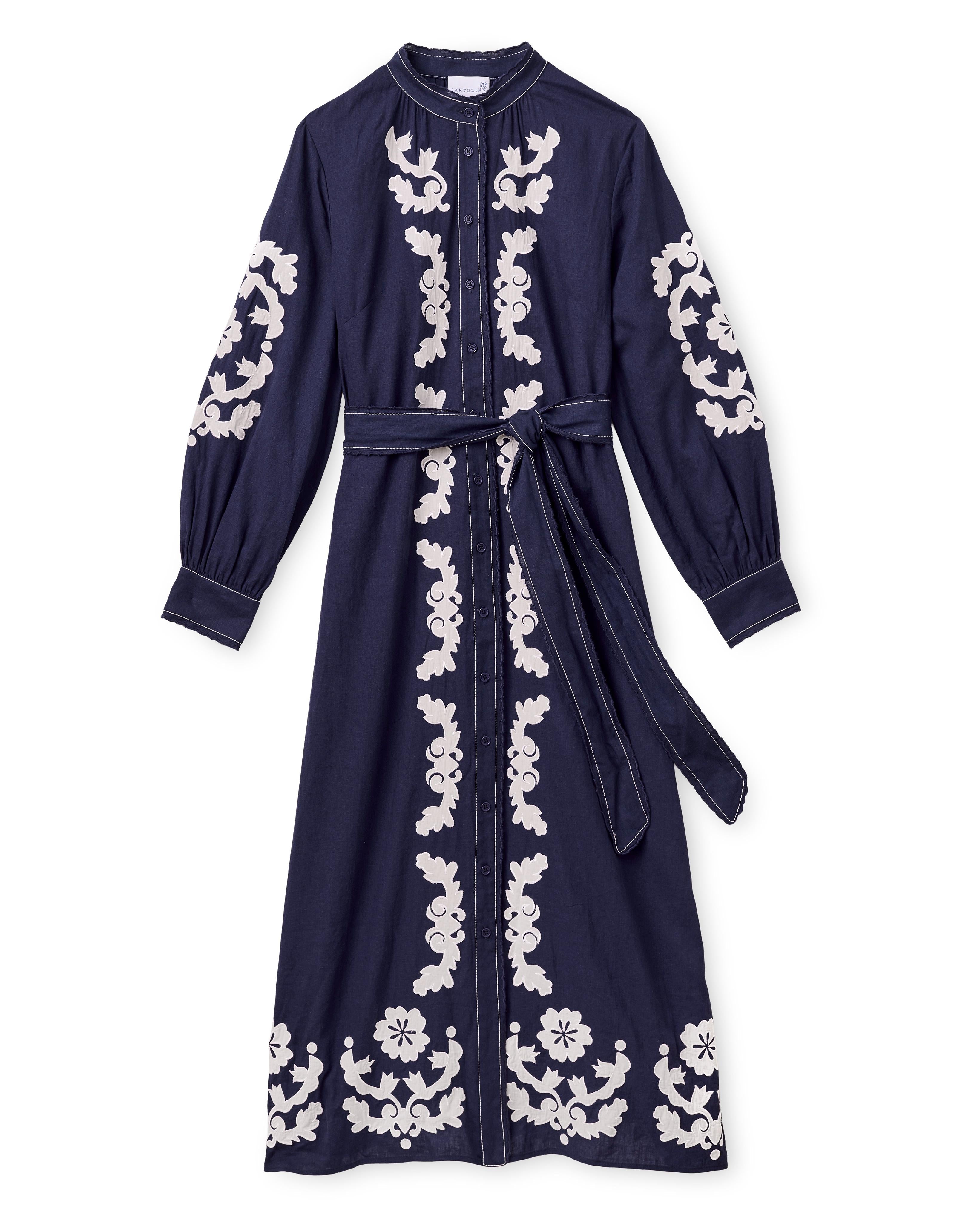 PF26 Ophelia Dress-Navy Prairie Floral Applique