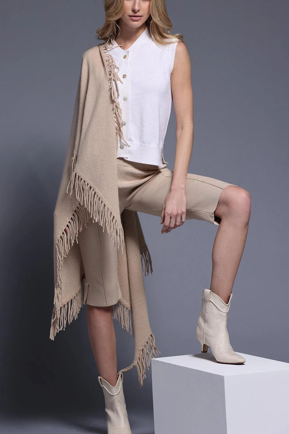 Minnie Rose Cashmere Fringe Shawl - Brown Sugar