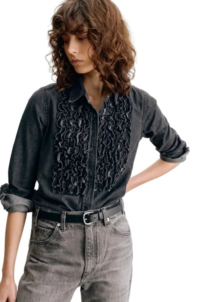 Nili Lotan Emilie Denim Ruffle Shirt