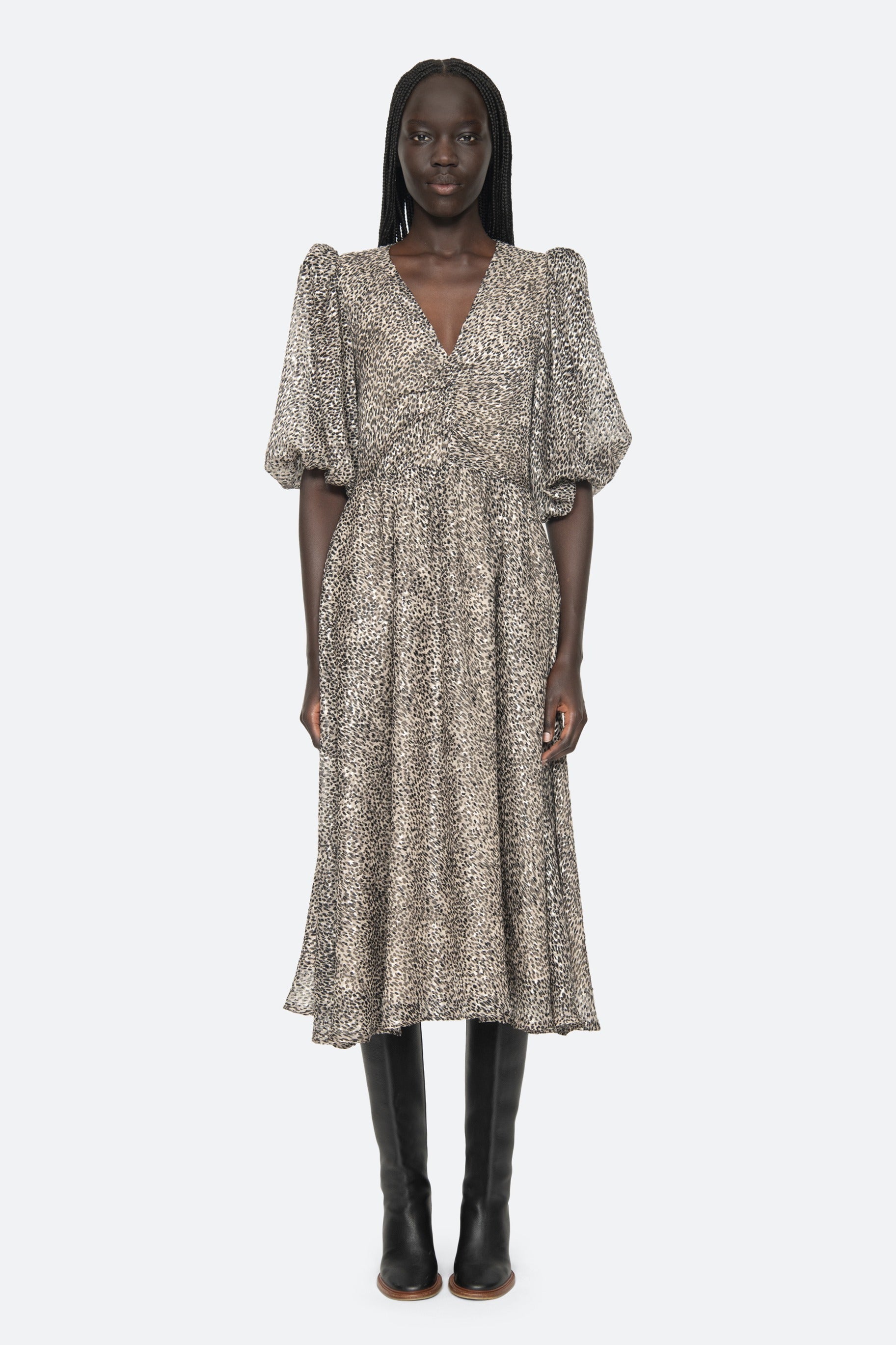 CHARLIZE PRINT RUCHED S/SLV DRESS (D2)