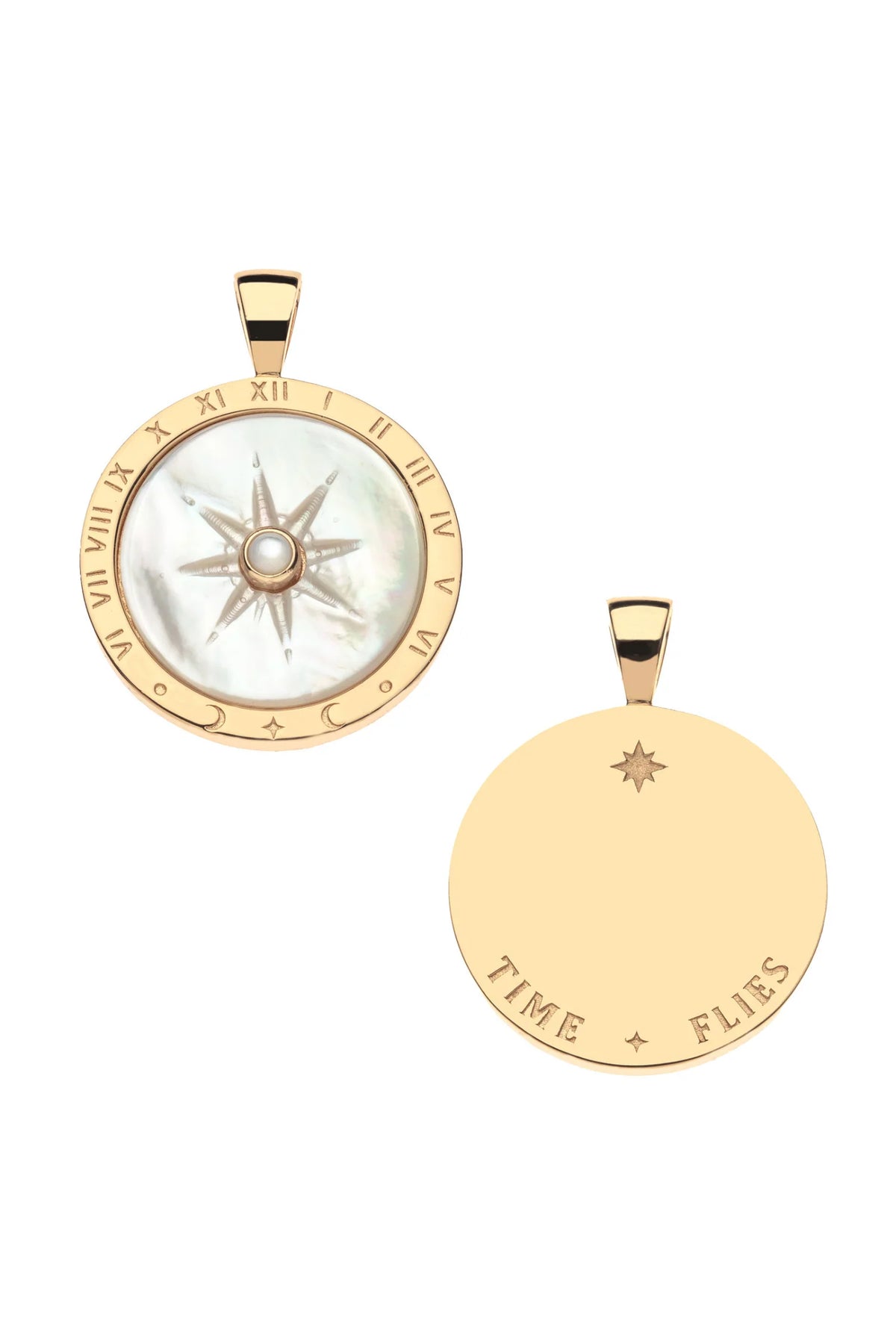 Jane Win FOREVER Sundial Carved Mother Of Pearl Pendant