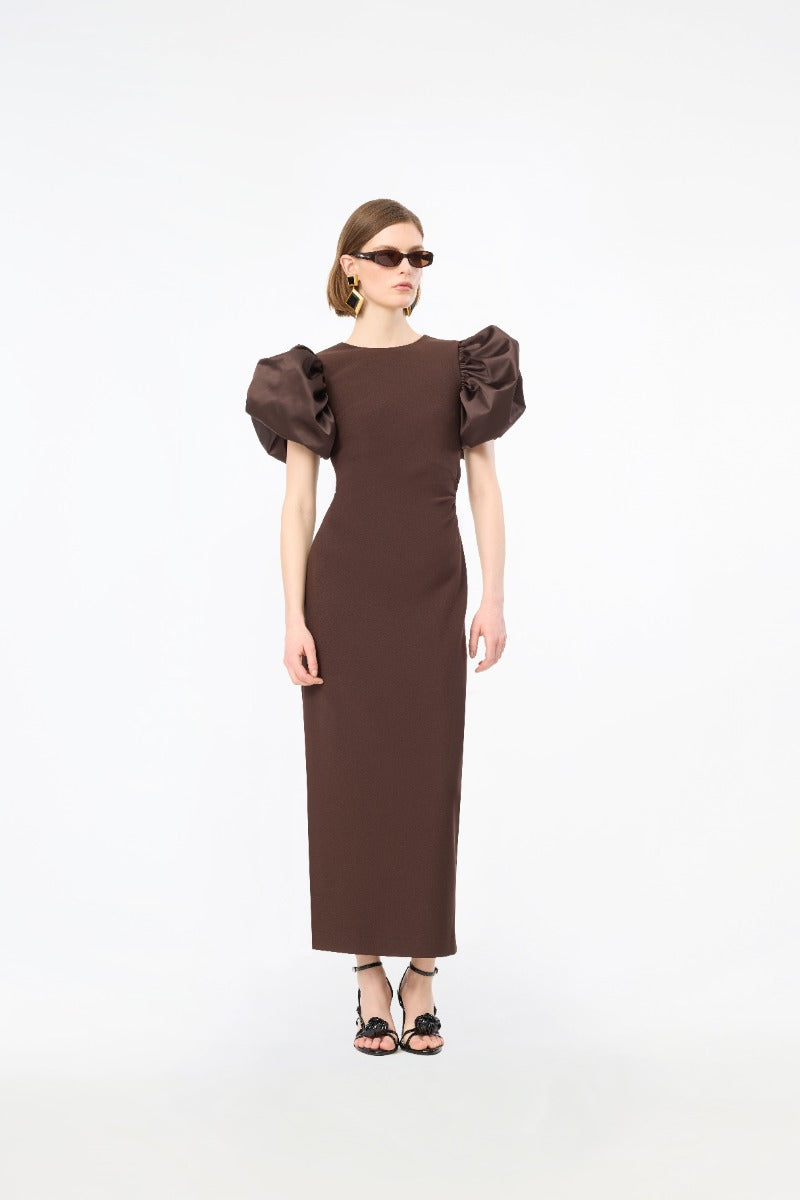 Rotate Draped Midi Puff Dress