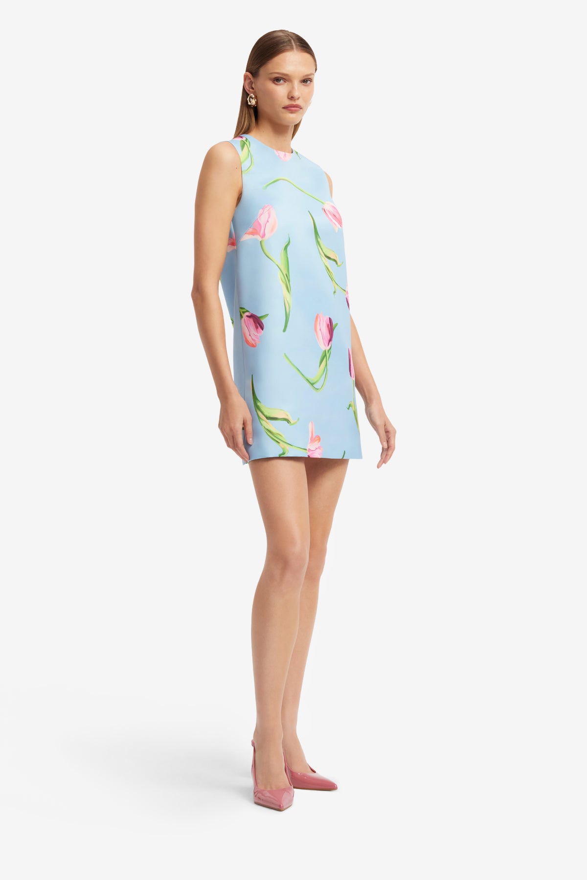 Yvonne Mini Dress - Tulip Print in Blue