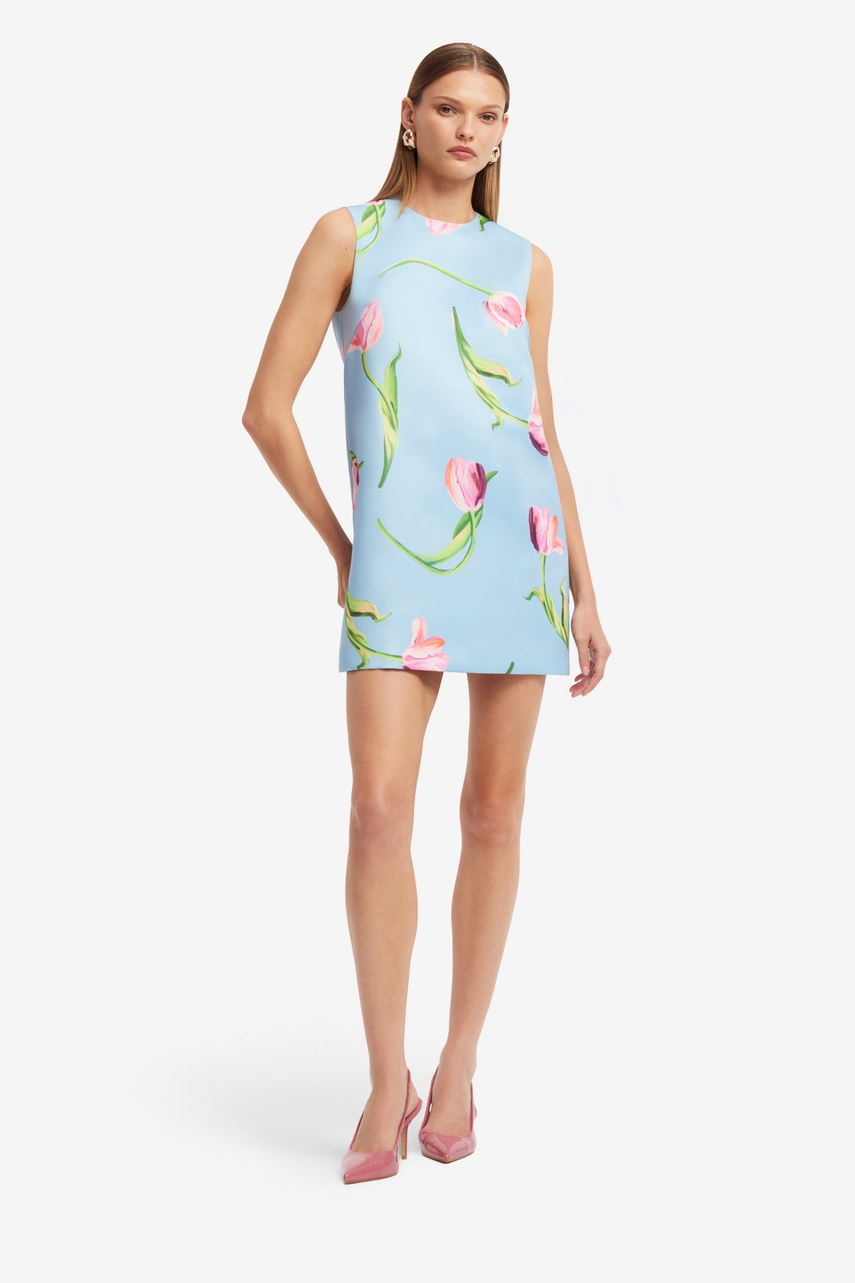 Yvonne Mini Dress - Tulip Print in Blue
