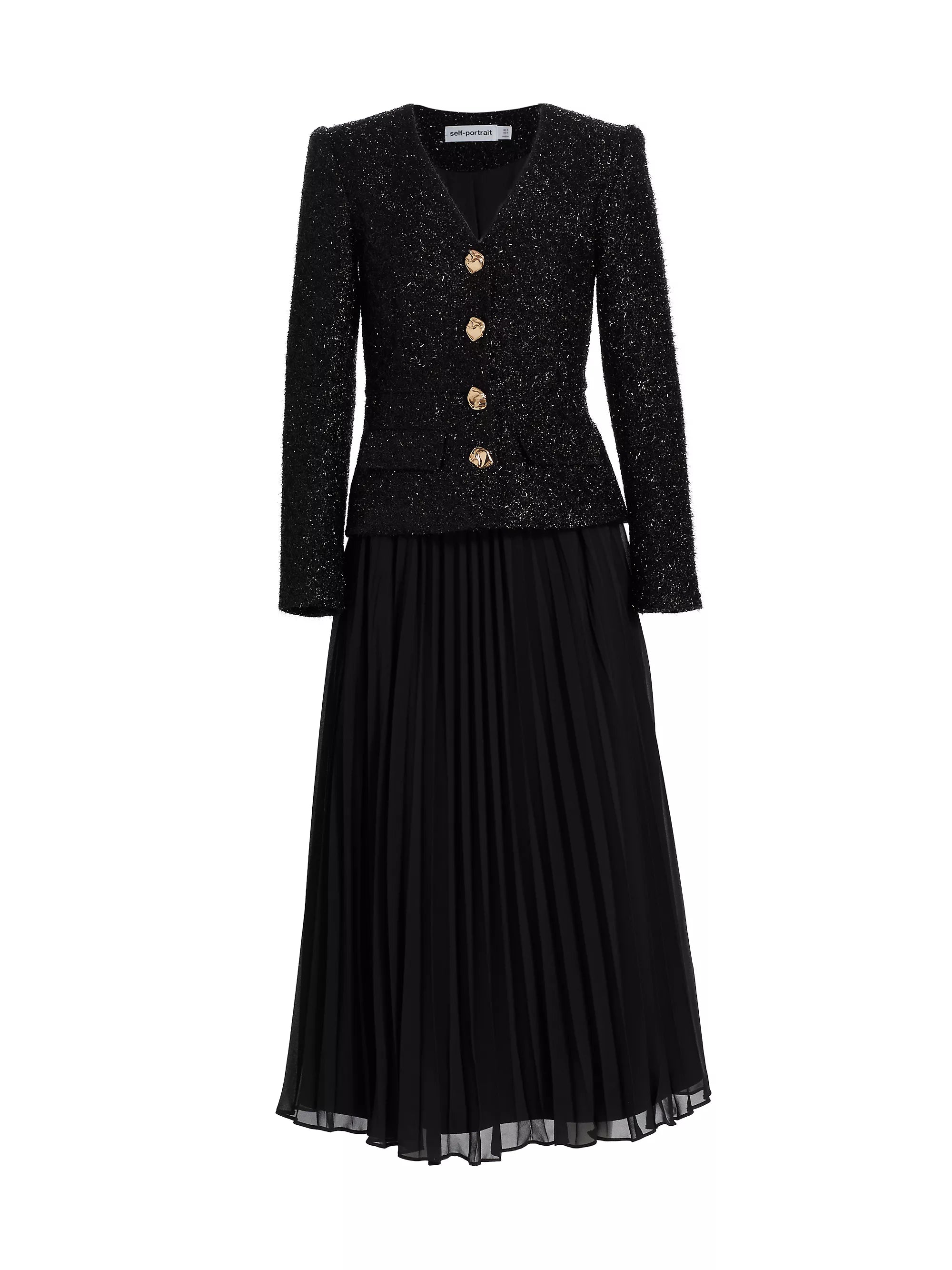 Self Portrait Tinsel Bouclé Chiffon Midi-Dress