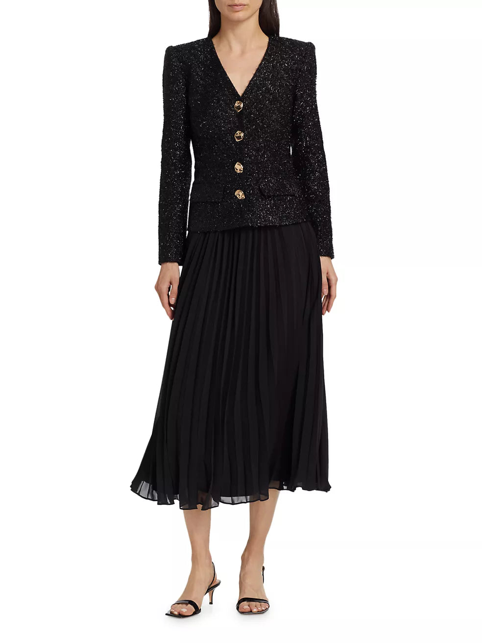 Self Portrait Tinsel Bouclé Chiffon Midi-Dress