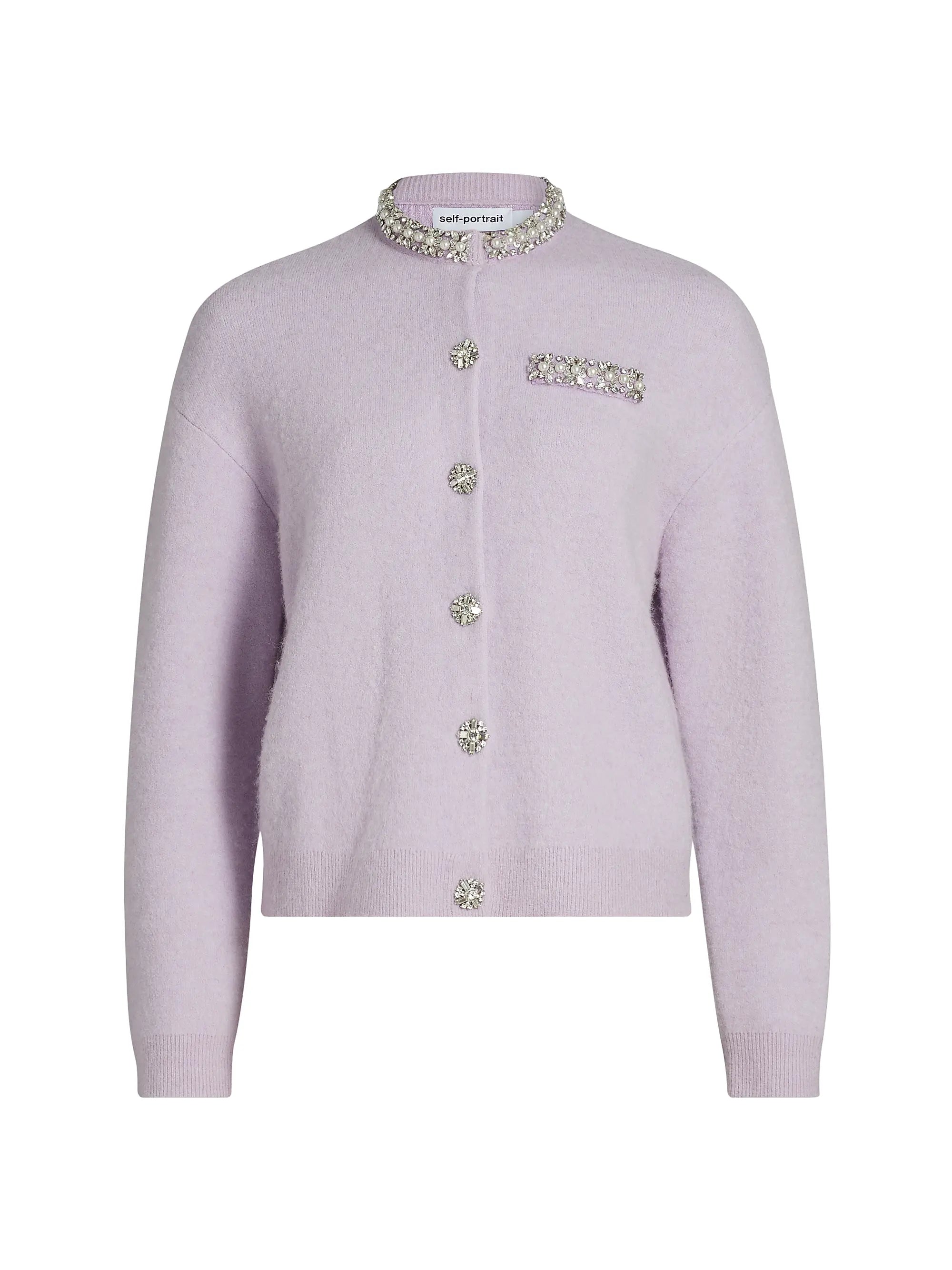 Self Portrait Lilac Crystal Trim Cardigan