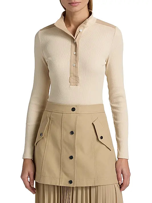 Veronica Beard Reynart Rib-Knit Long-Sleeve Top