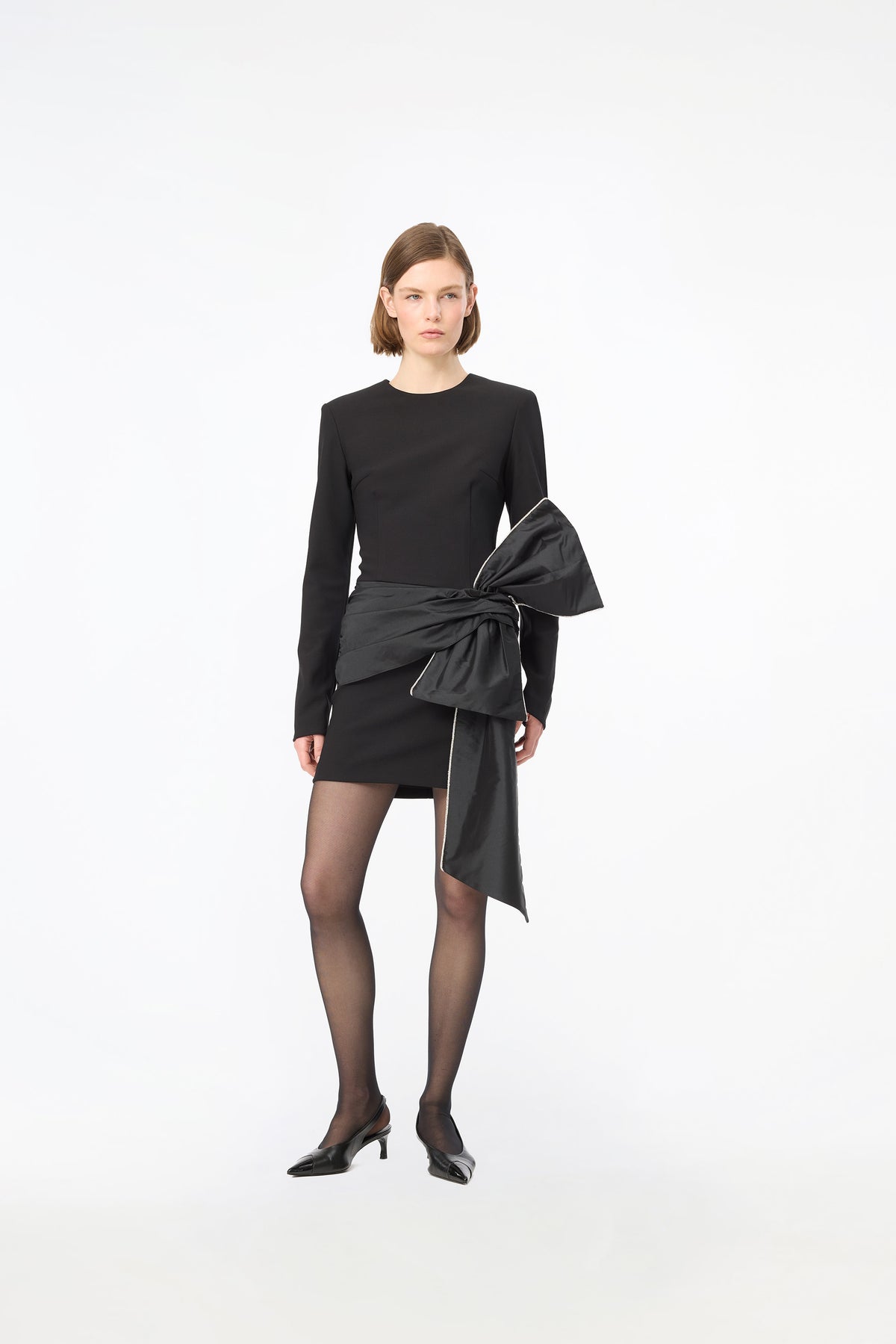 LS MIN DRAPED BOW DRESS