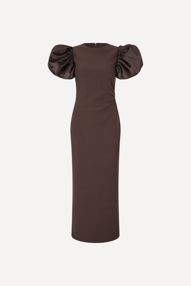 Rotate Draped Midi Puff Dress