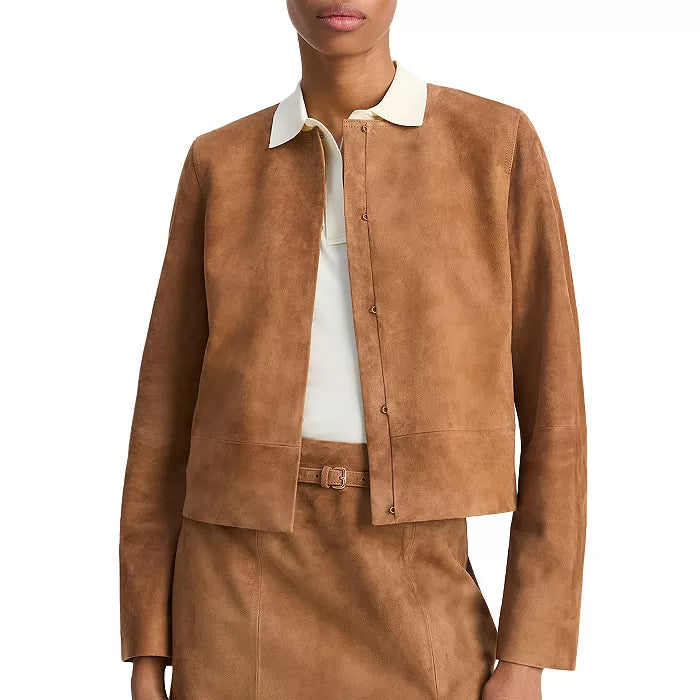 Vince Collarless Cropped Suede Jacket