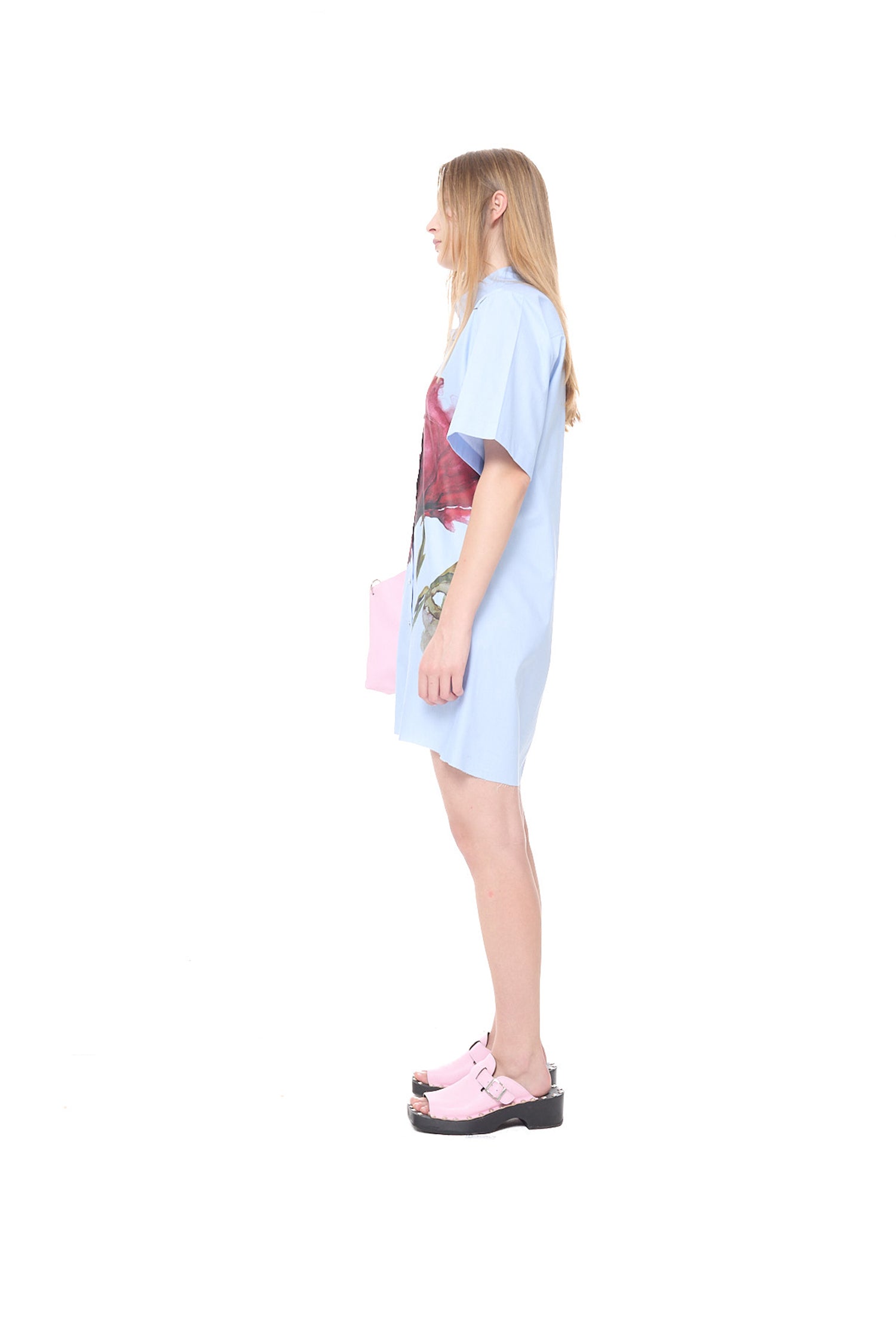 WATERCOLOR FLOWER PRINTED MINI SHIRT DRESS