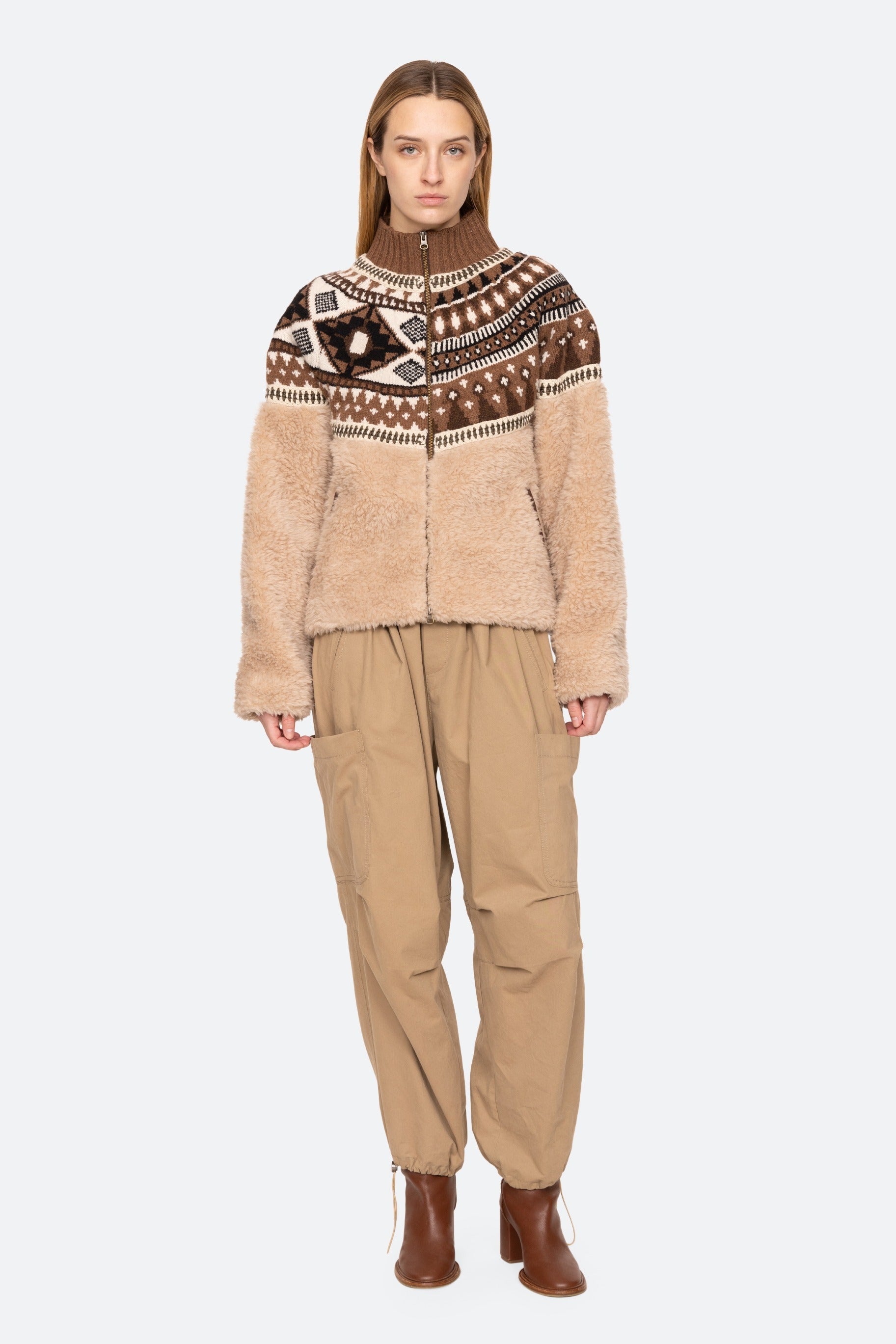 LINEA FAIR ISLE KNIT COMBO FLEECE JACKET (D2)