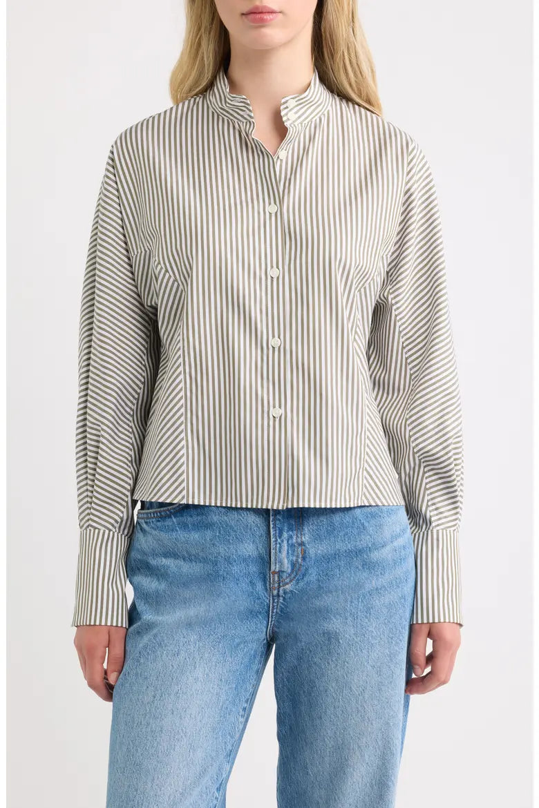Rag & Bone Dustin Striped Poplin Shirt - Olive Stripe
