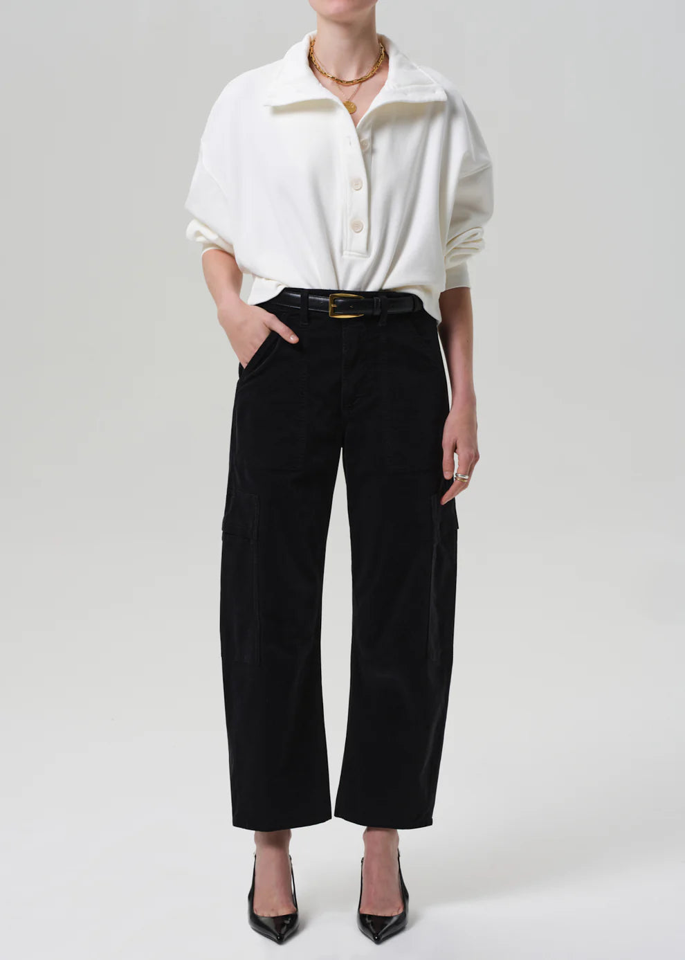 Citizens Of Humanity Marcelle Low Slung Easy Cargo Corduroy - Charcoal