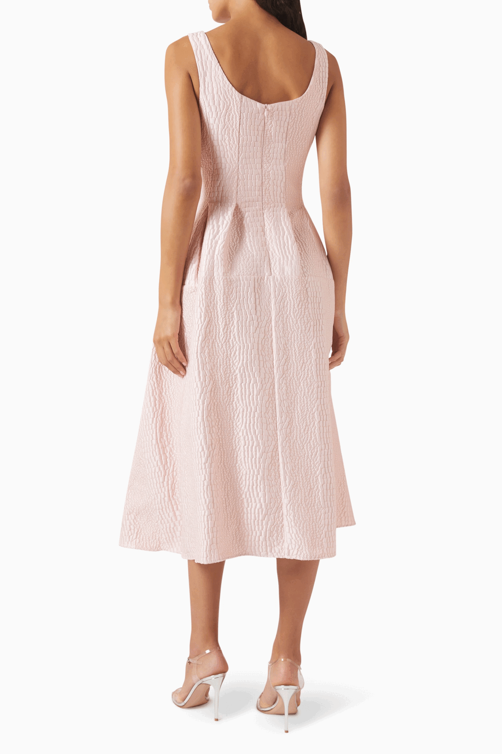 Marques Almeida Textured Brocade Midi Fitted Dress w/ Pleats