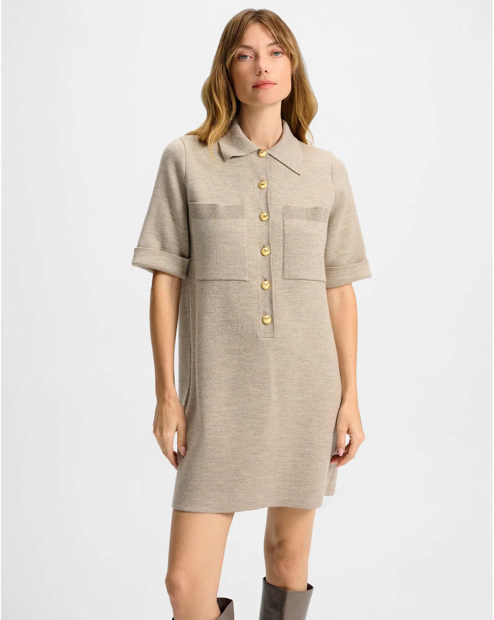 Veronica Beard Madden Merino Wool Mini Shirtdress