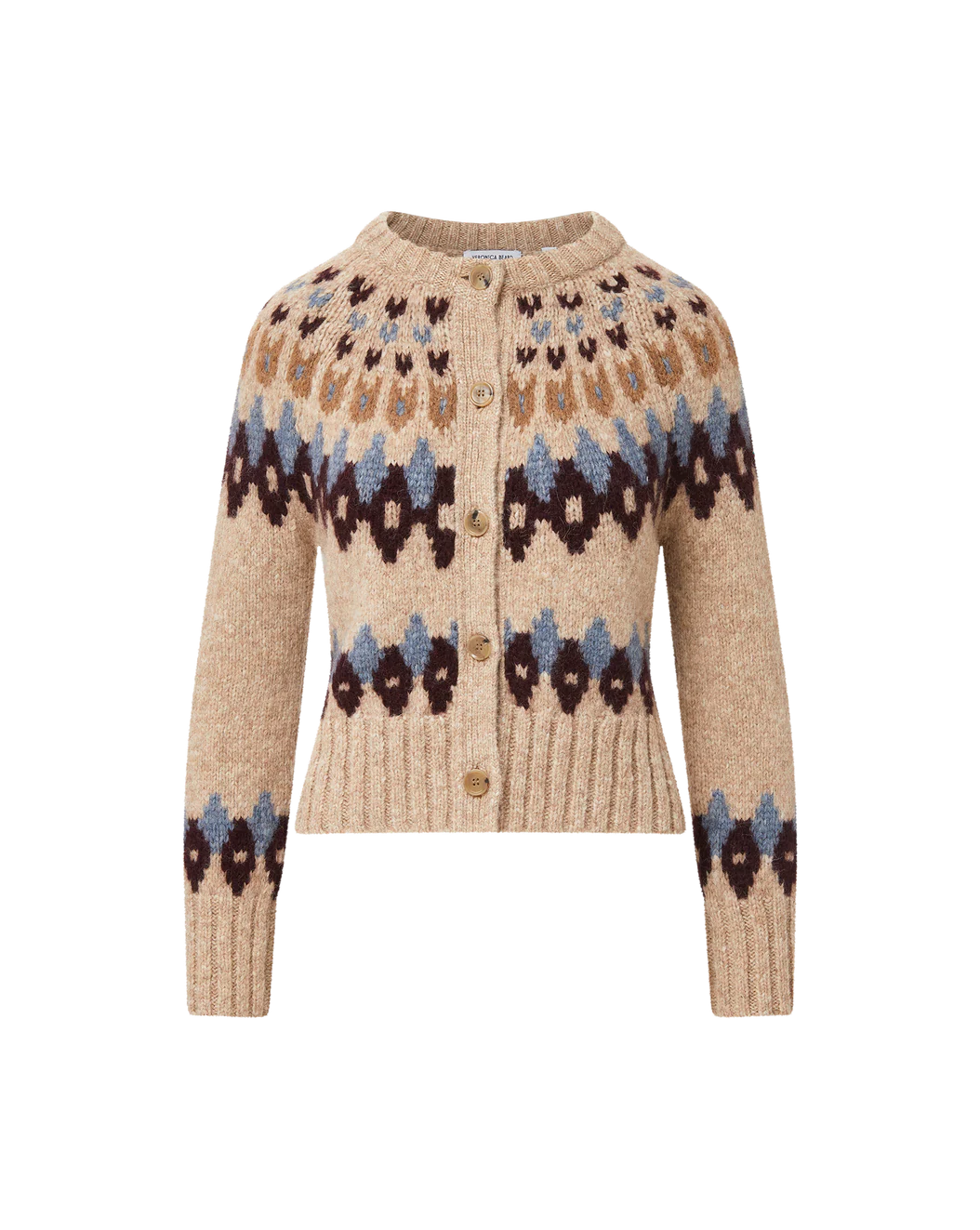 Veronica Beard Christina Fairisle Cardigan - Oatmeal