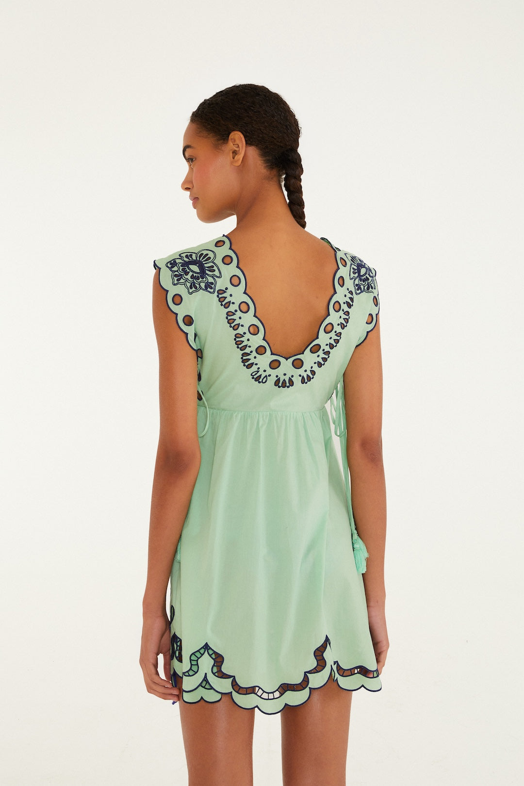 TROPI FADED GREEN EMBROIDERY DRESS