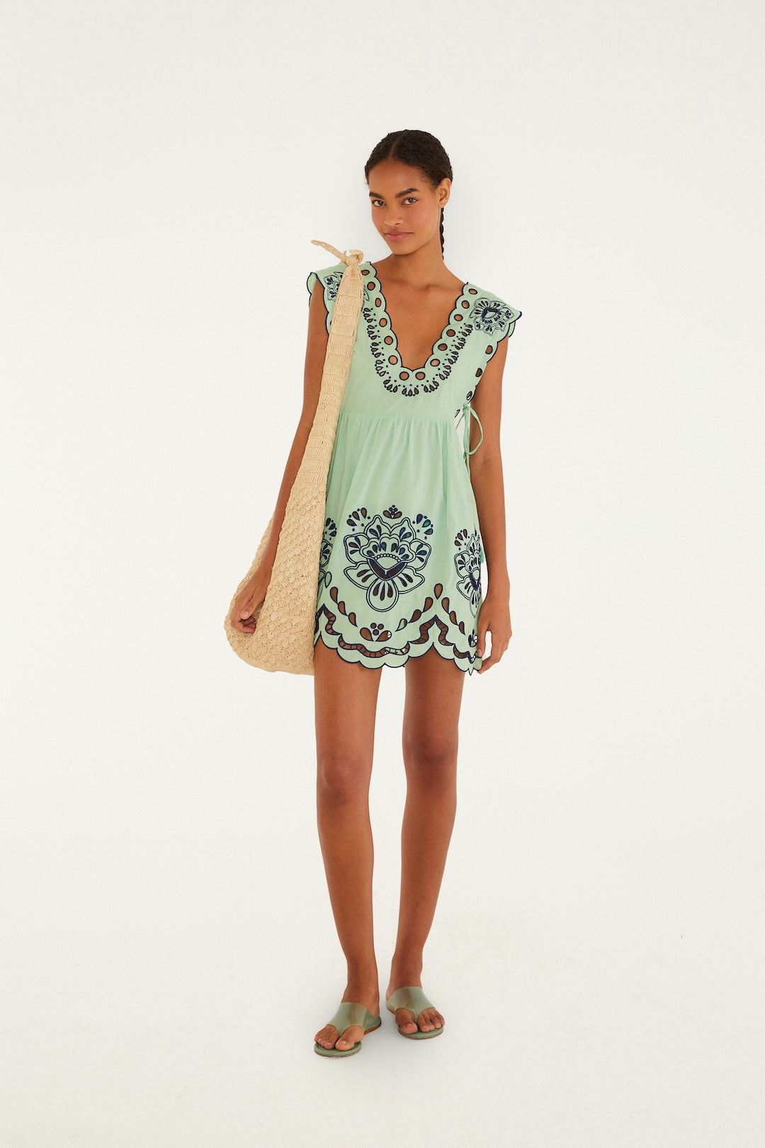 TROPI FADED GREEN EMBROIDERY DRESS
