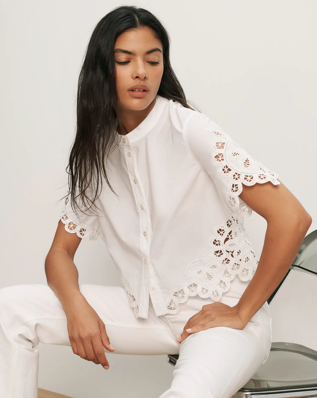 Veronica Beard Aleck Lace Button-Down Shirt