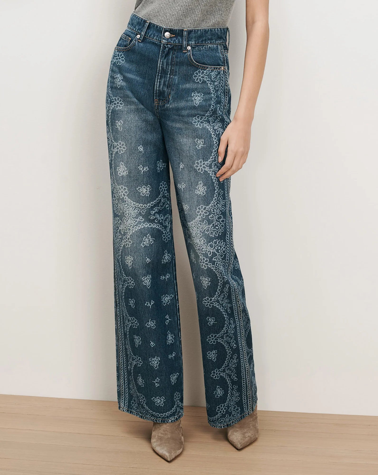 Veronica Beard Taylor Bandana Wide-Leg Jean