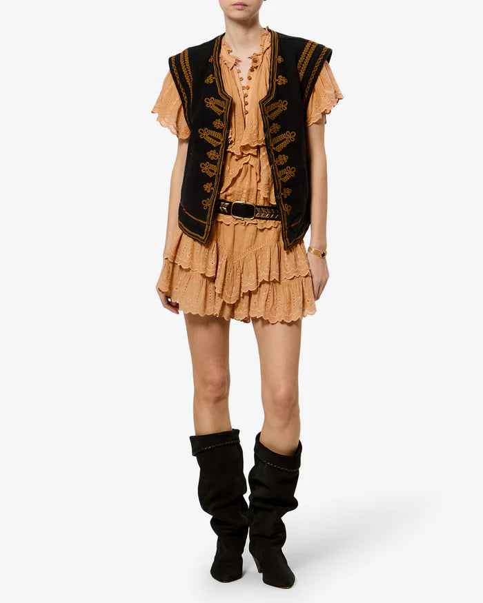 Isabel Marant Jocadia Ruffled Embroidered Shorts