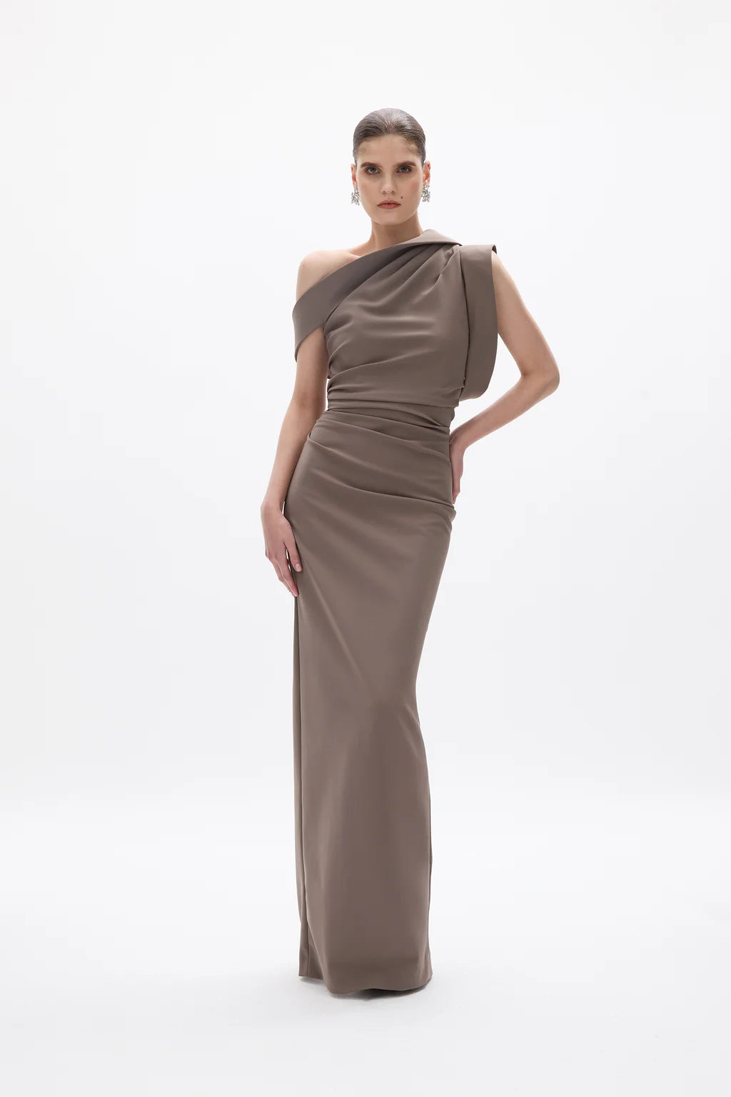 Rachel Gilbert Rowana One Shoulder Gown - Slate