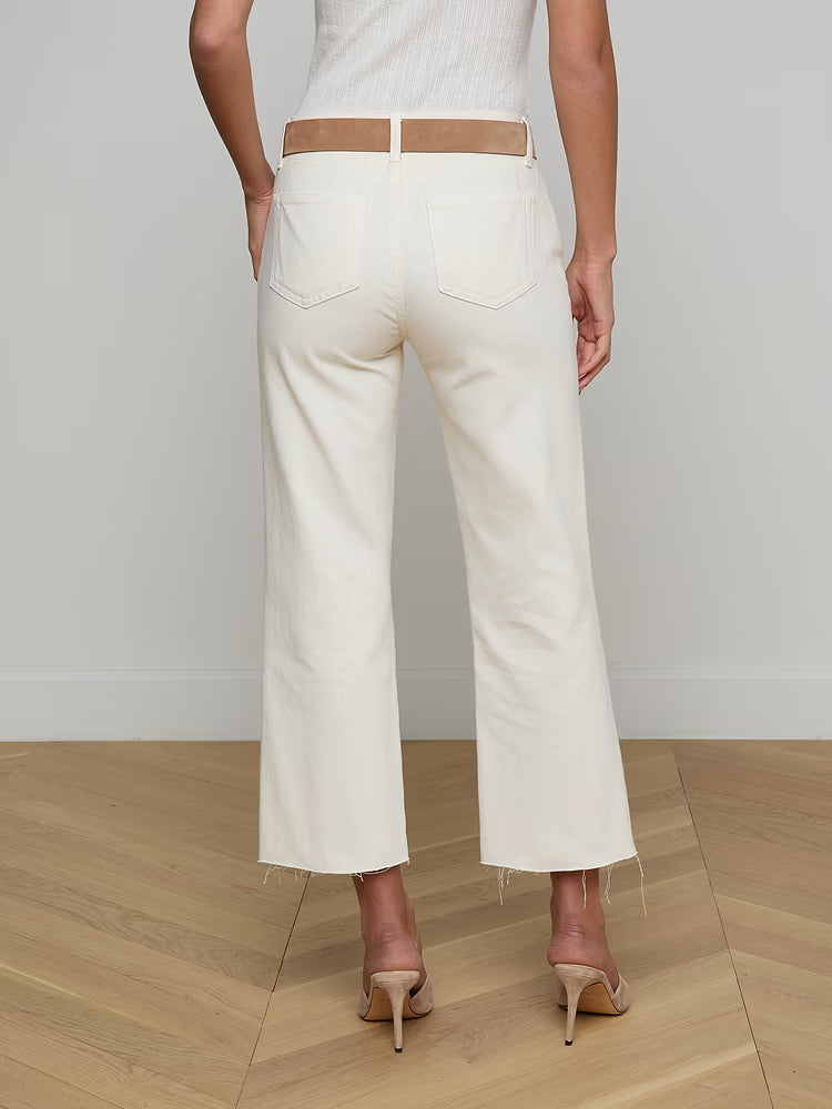 L'Agence Wanda H/R Crop Wide Leg Jean - Light Ecru