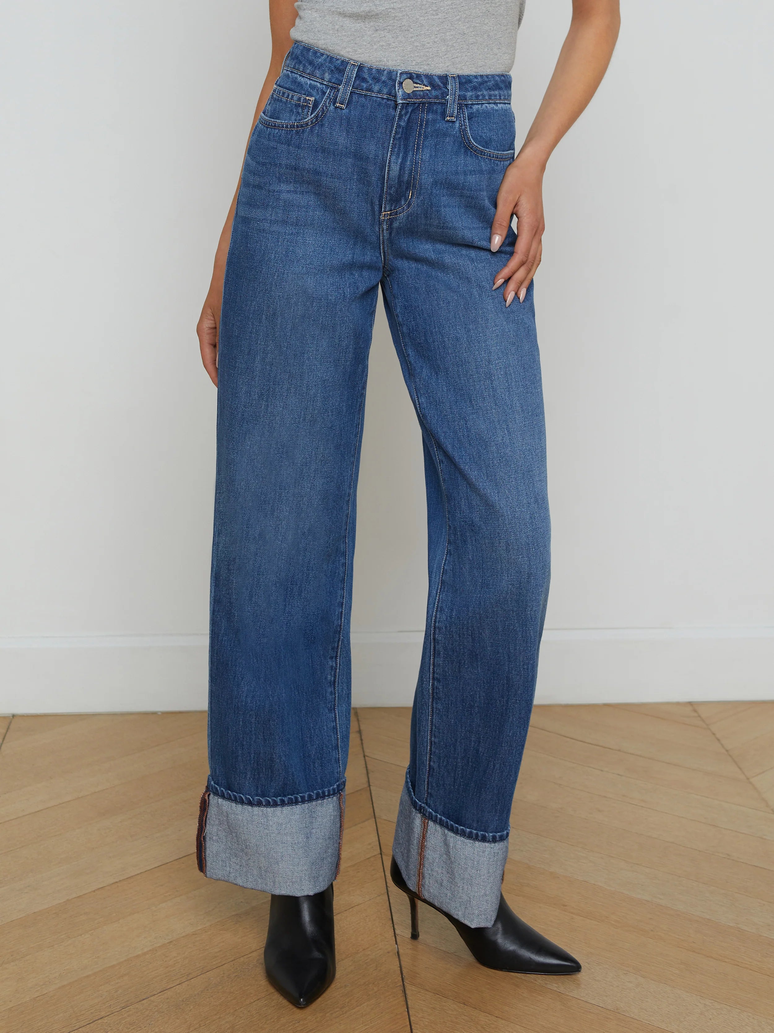 L'Agence Miley Ultra High Rise Wide Leg Cuff Jean