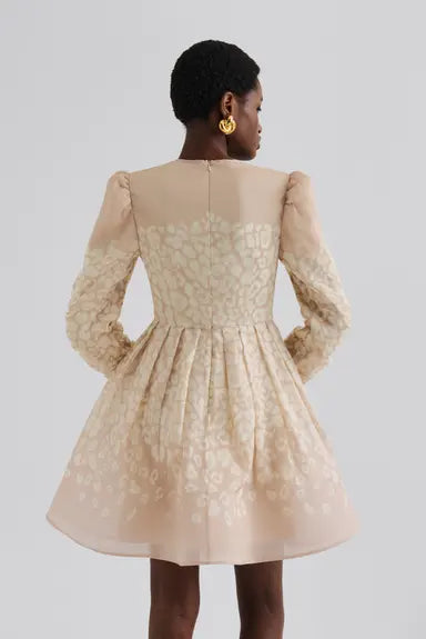 Malina Leoni Silk Mini Dress - Beige Leo