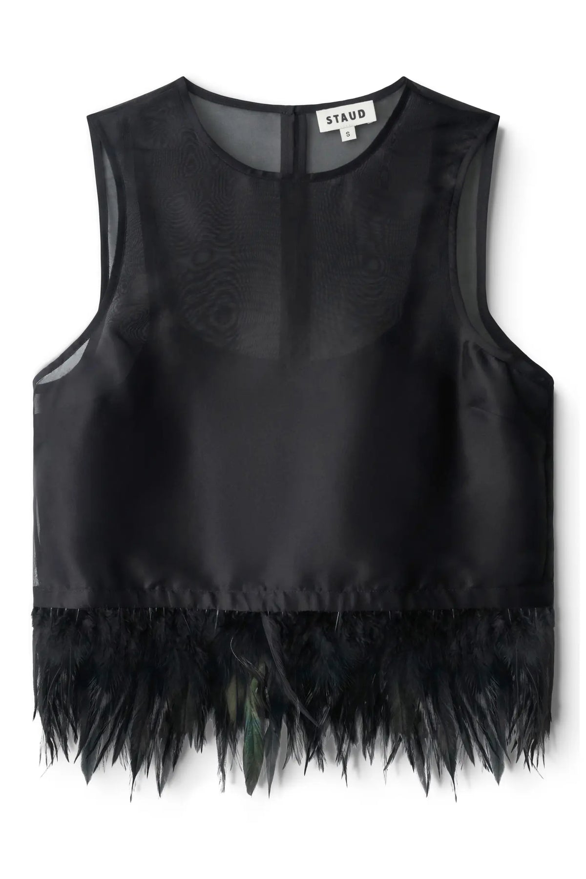 Staud Avi Sleeveless Feather Trim Silk Top