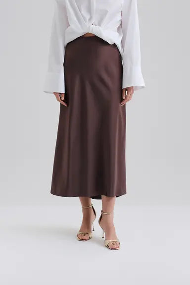 Malina Aubree Satin Midi Skirt