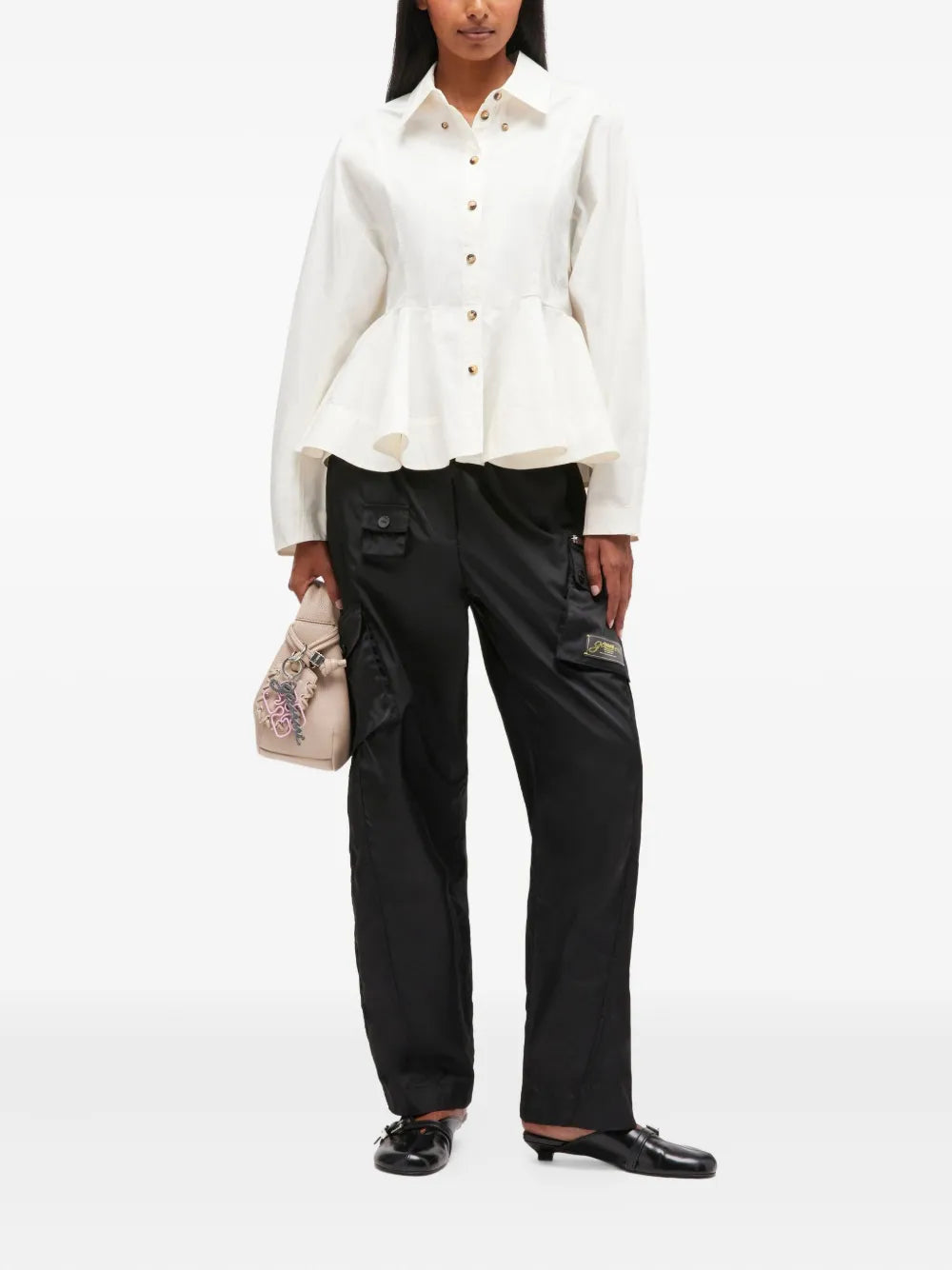Ganni Stretch Cotton Peplum Shirt