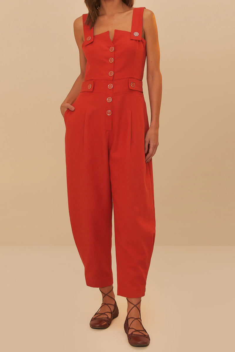 Farm Rio Deep Orange Dungaree Jumpsuit