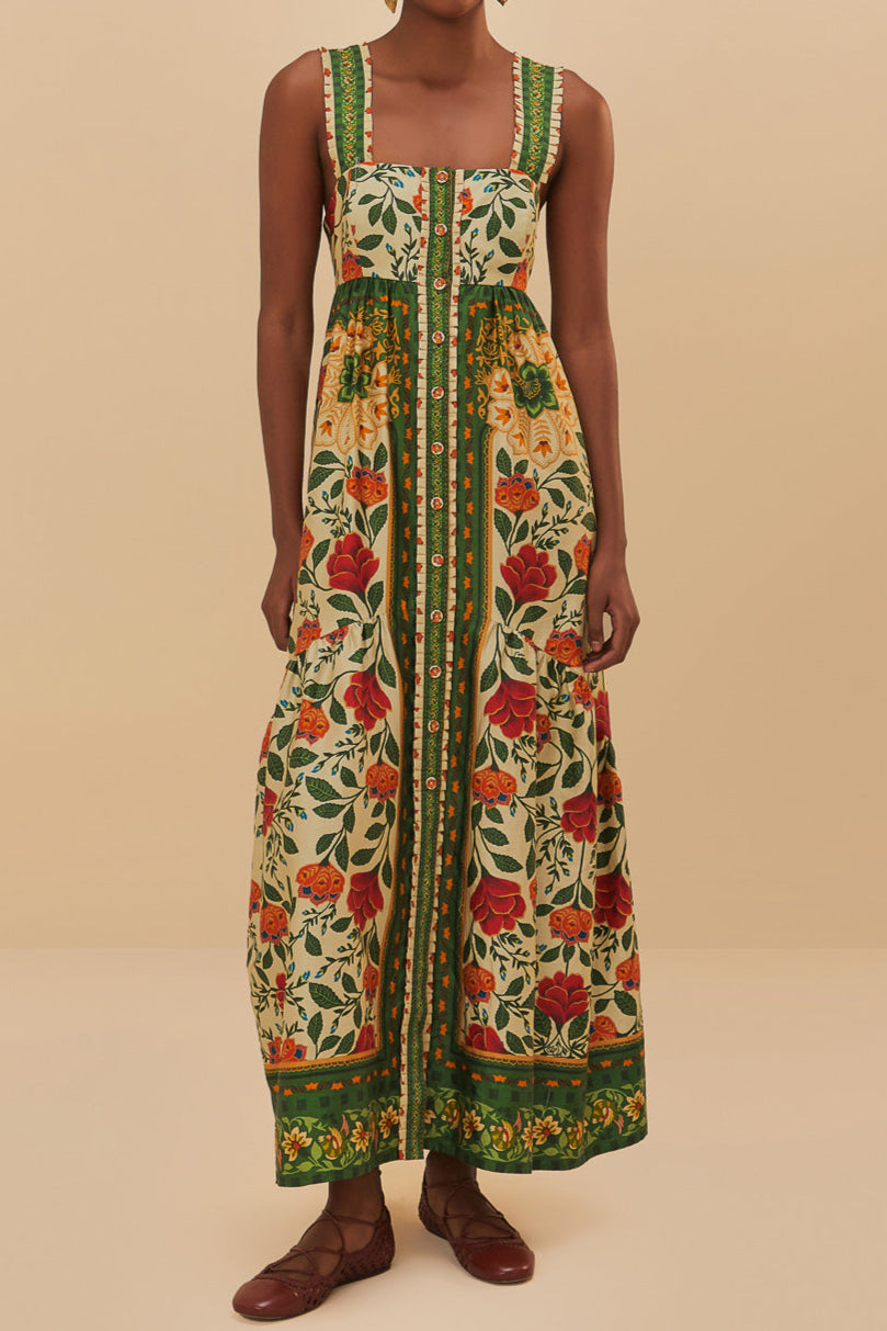 Farm Rio Garden Tapestry Sand Maxi Dress