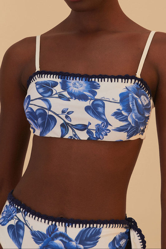 Farm Rio Blue Floral Cascade Bikini Top